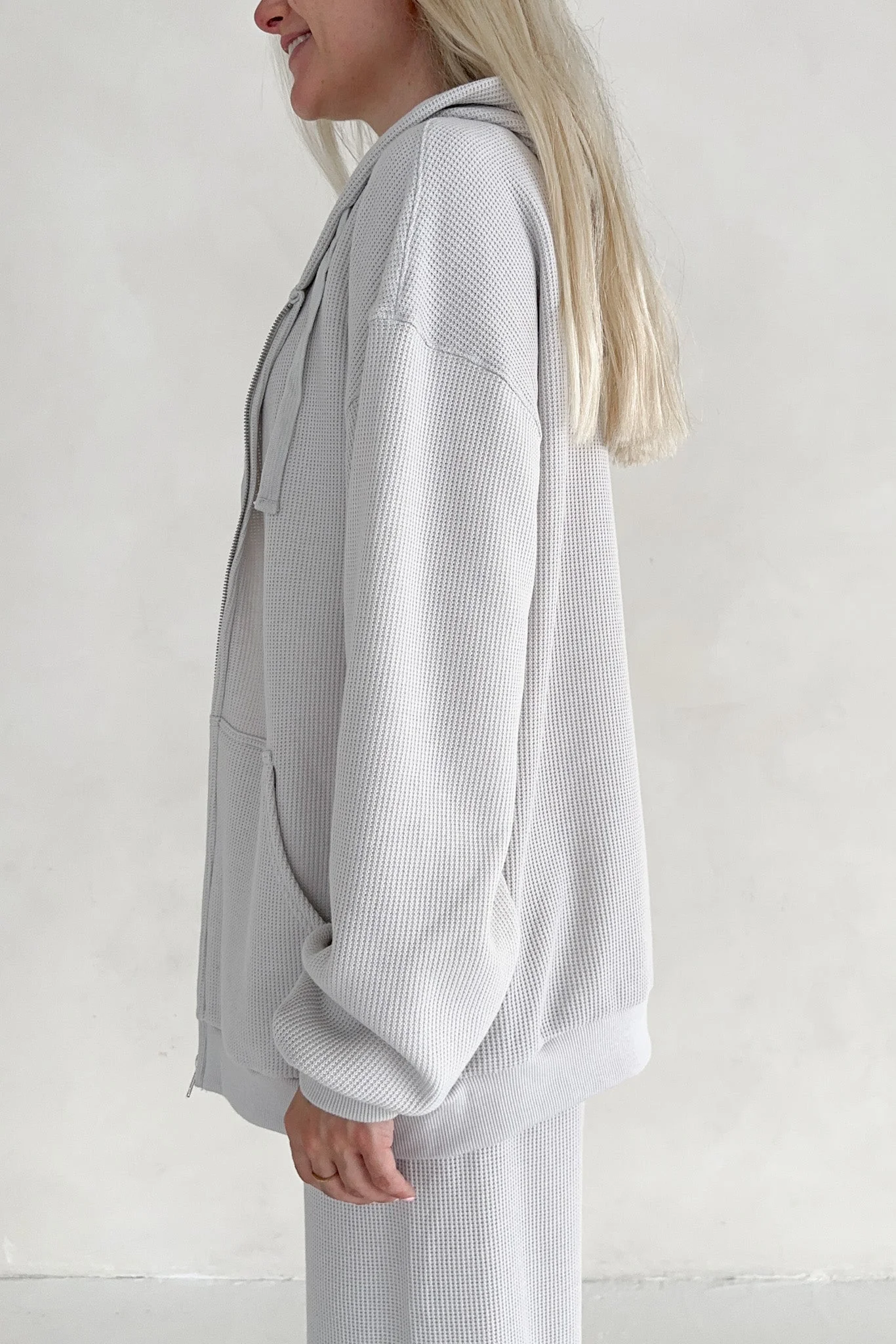 Sundays Waffle Knit Hoodie in Dove Grey - Image 4