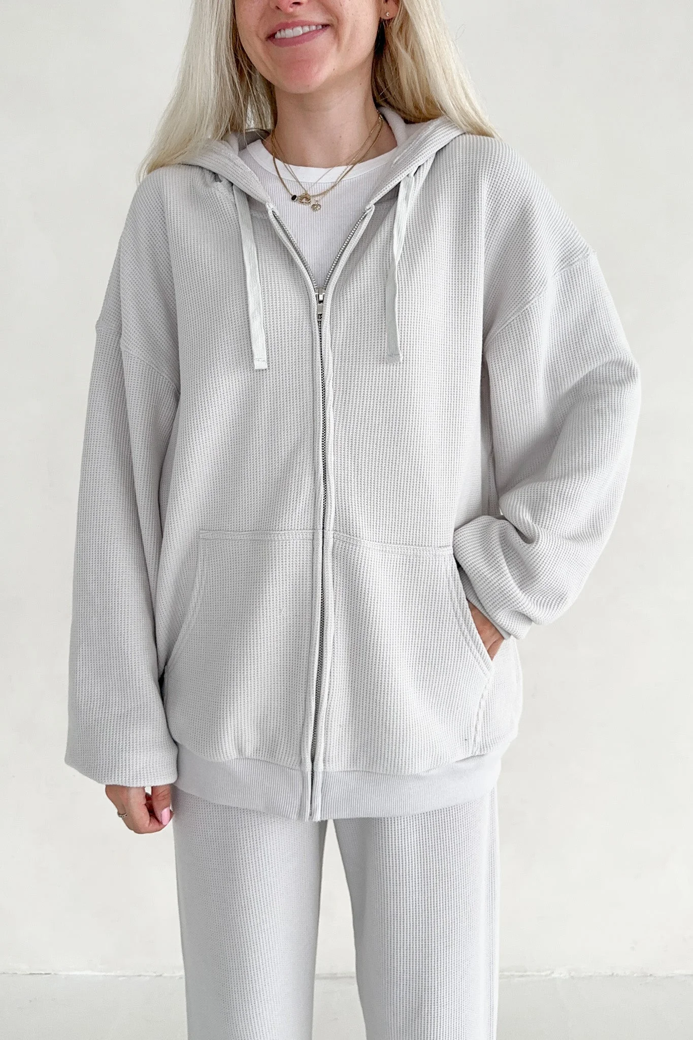 Sundays Waffle Knit Hoodie in Dove Grey - Image 5