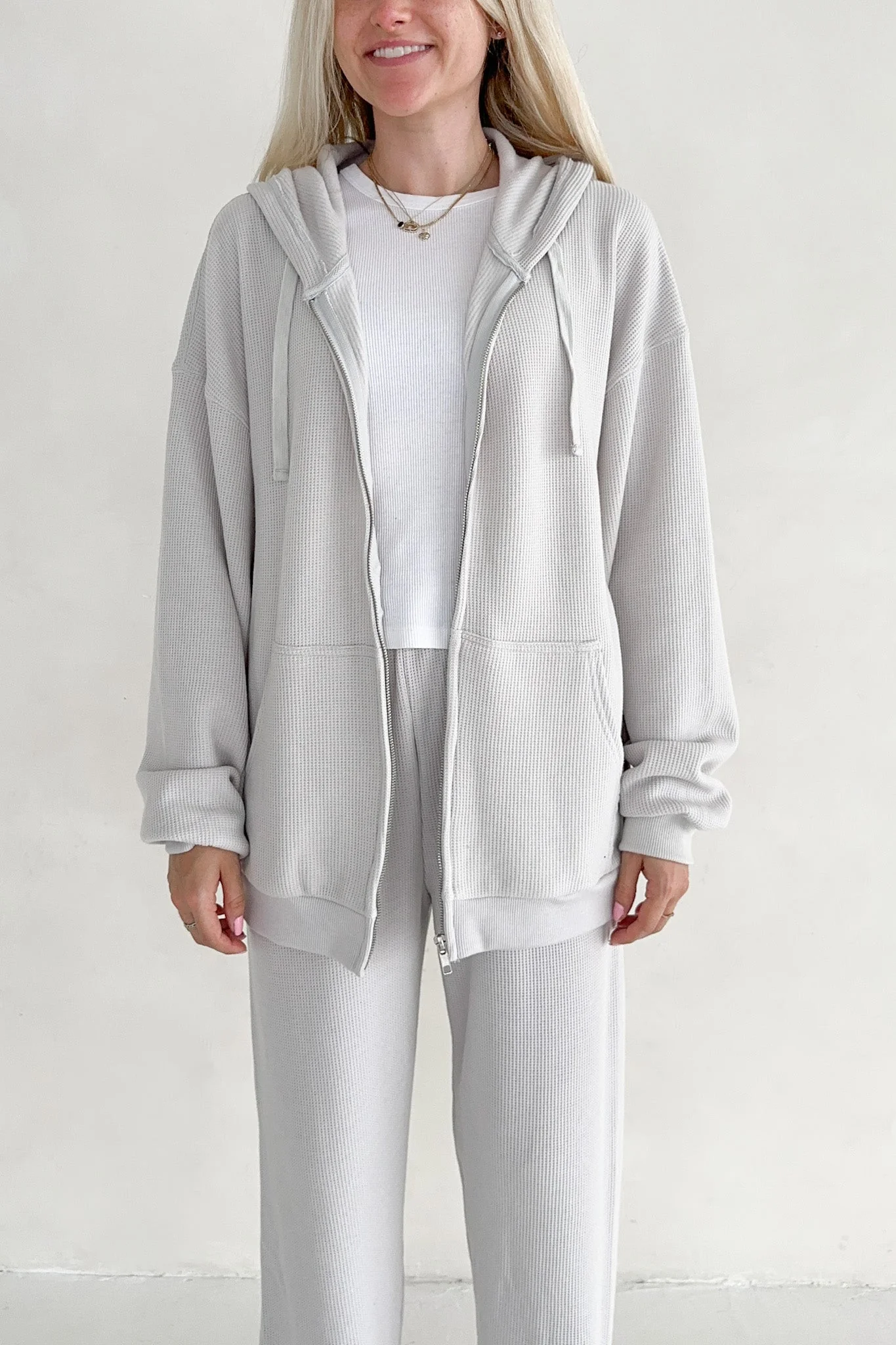 Sundays Waffle Knit Hoodie in Dove Grey - Image 6