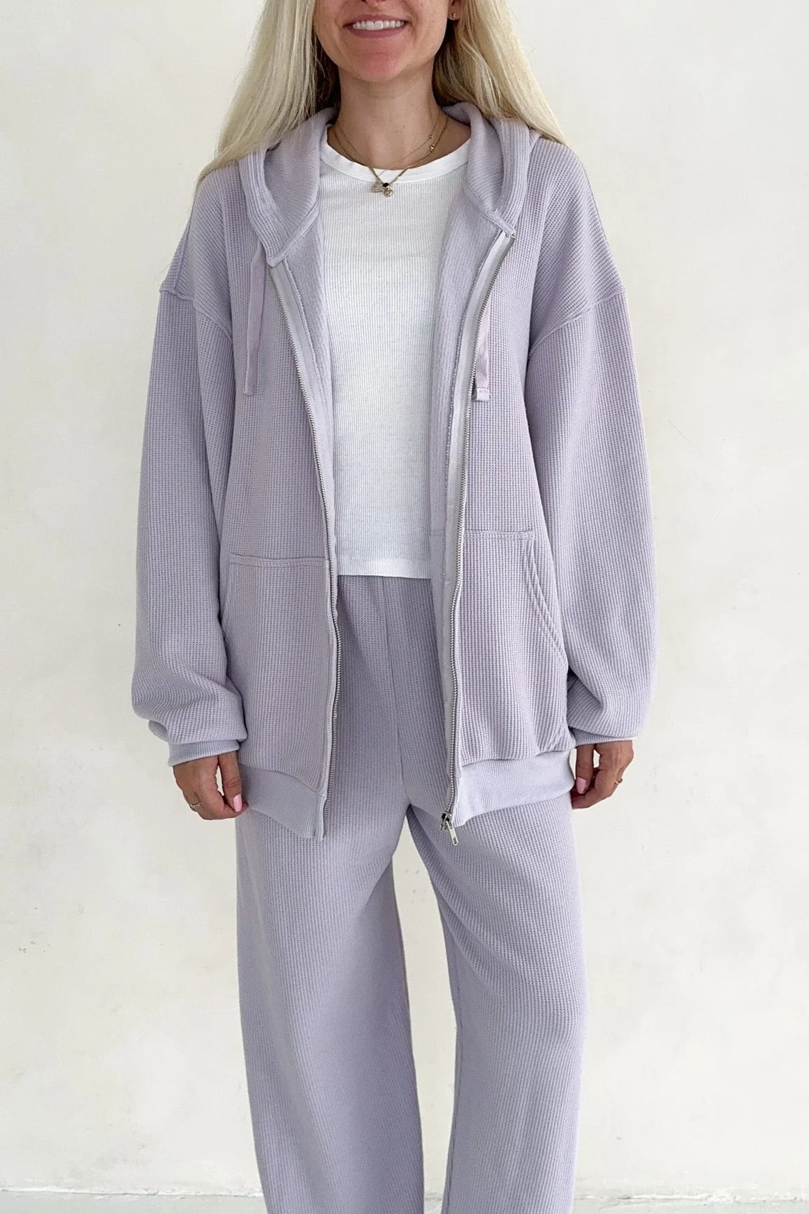 Sundays Waffle Knit Hoodie in Lavender Swirl