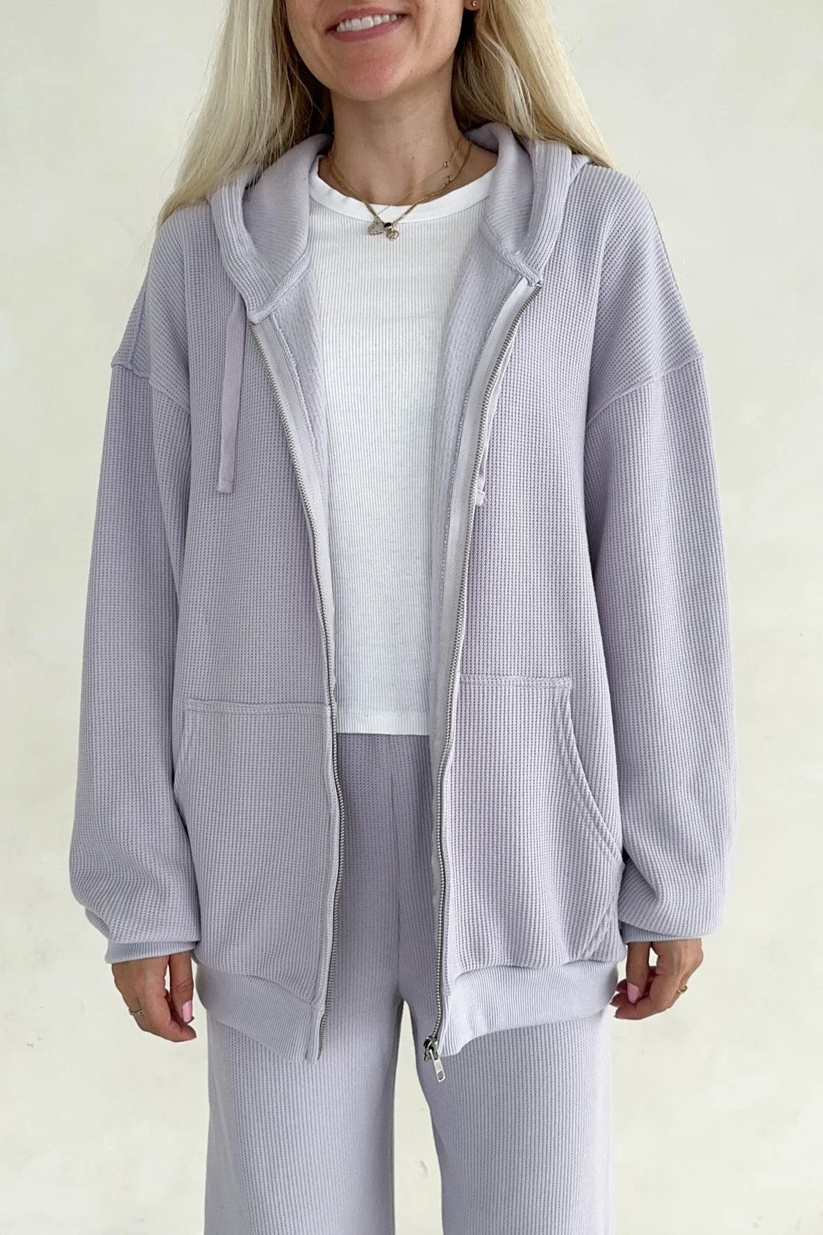 Sundays Waffle Knit Hoodie in Lavender Swirl - Image 2
