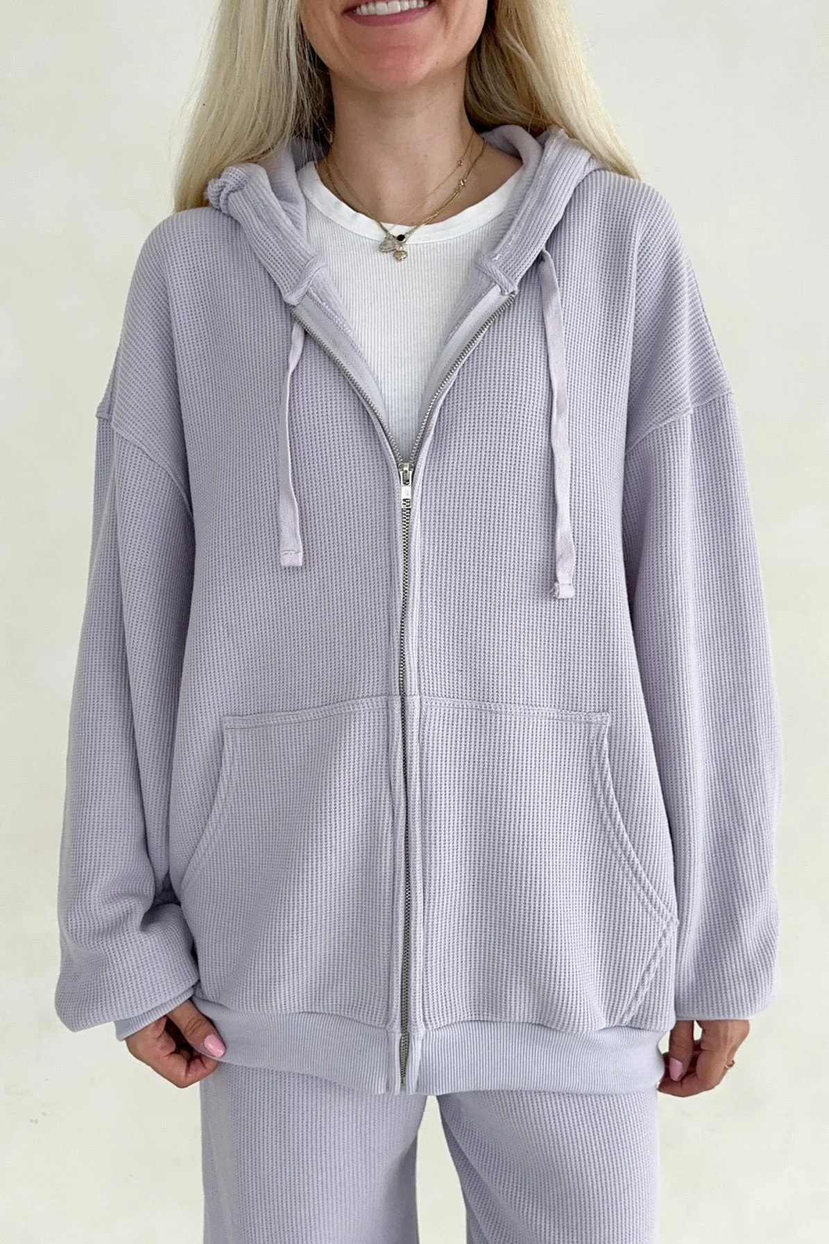 Sundays Waffle Knit Hoodie in Lavender Swirl - Image 3
