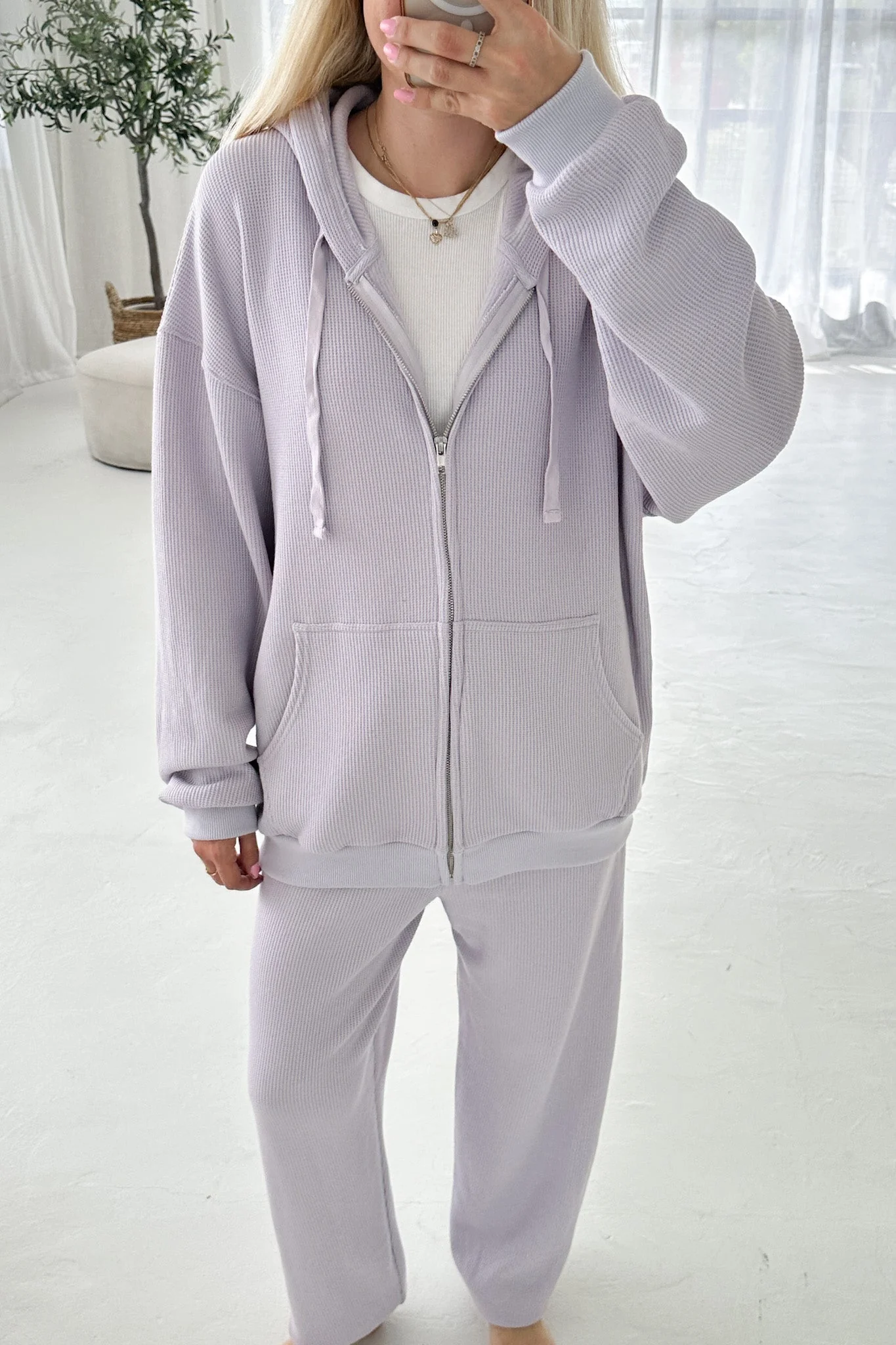 Sundays Waffle Knit Hoodie in Lavender Swirl - Image 6