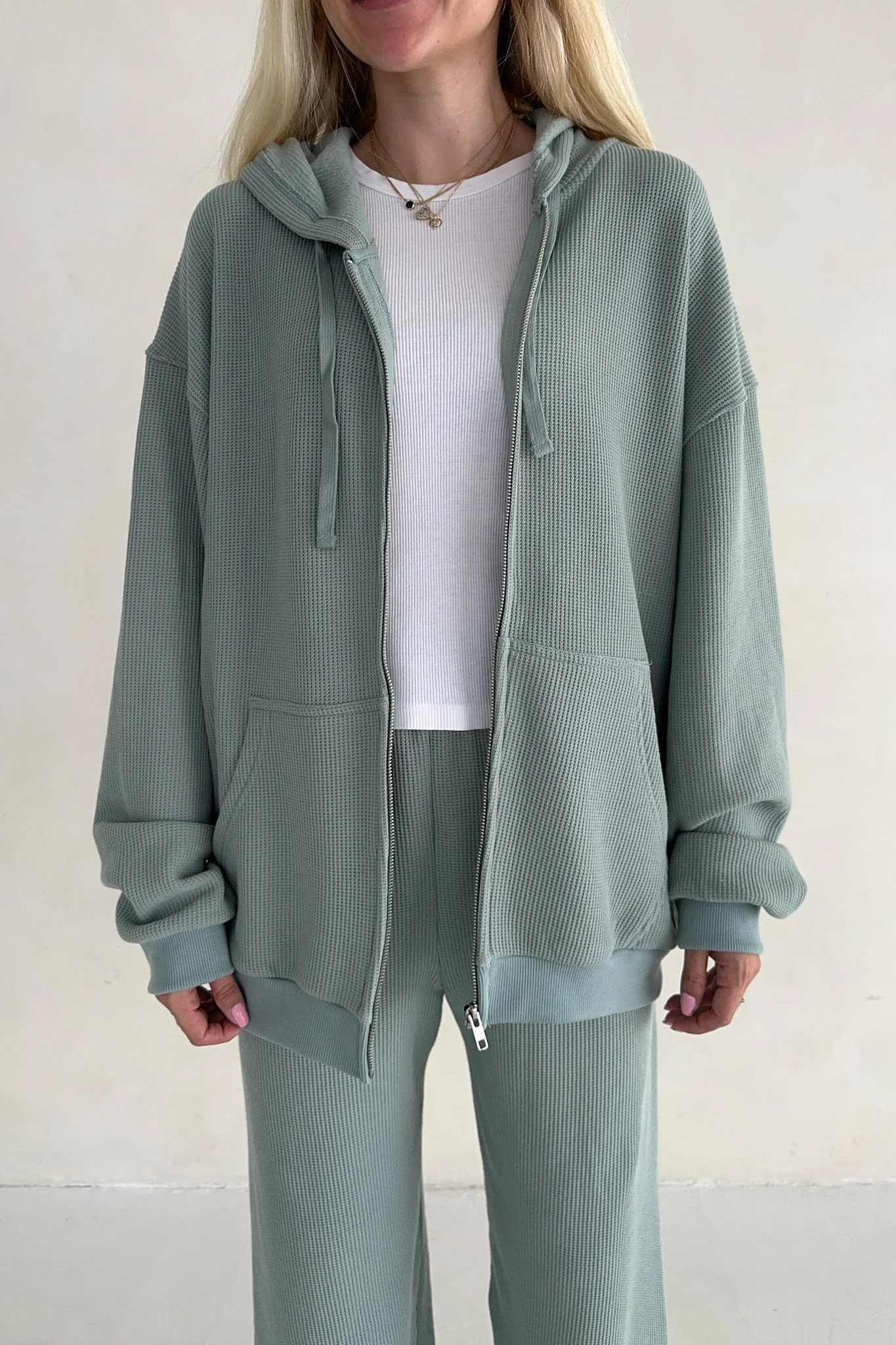 Sundays Waffle Knit Hoodie in Pistachio - Image 2