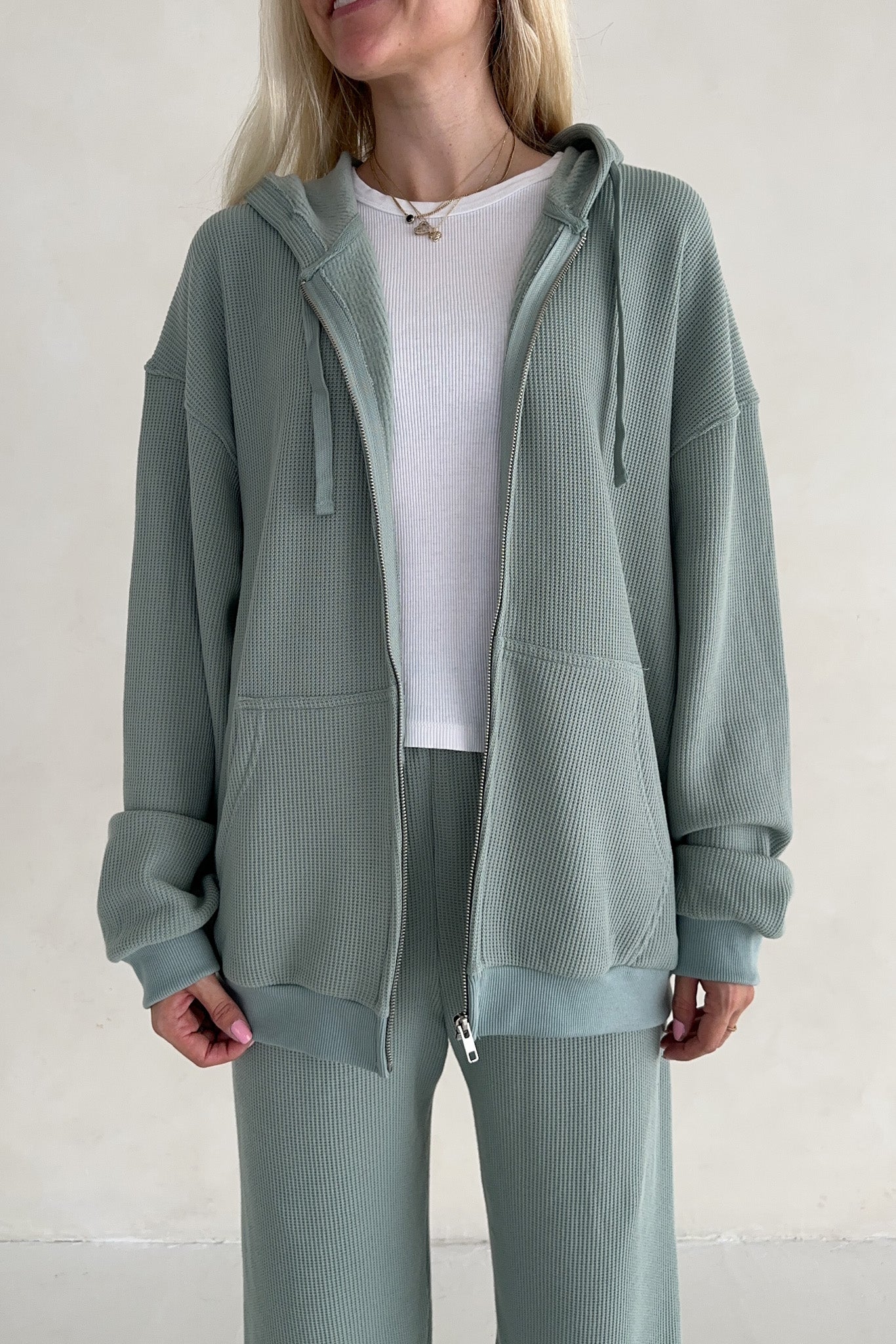 Sundays Waffle Knit Hoodie in Pistachio - Image 3