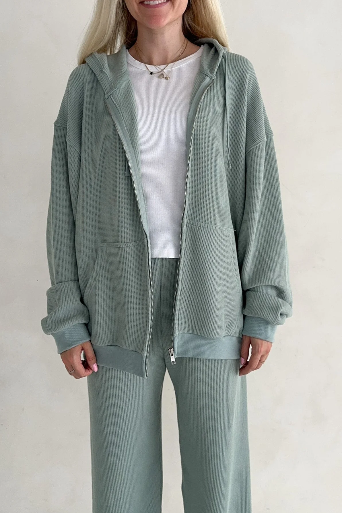 Sundays Waffle Knit Hoodie in Pistachio - Image 4