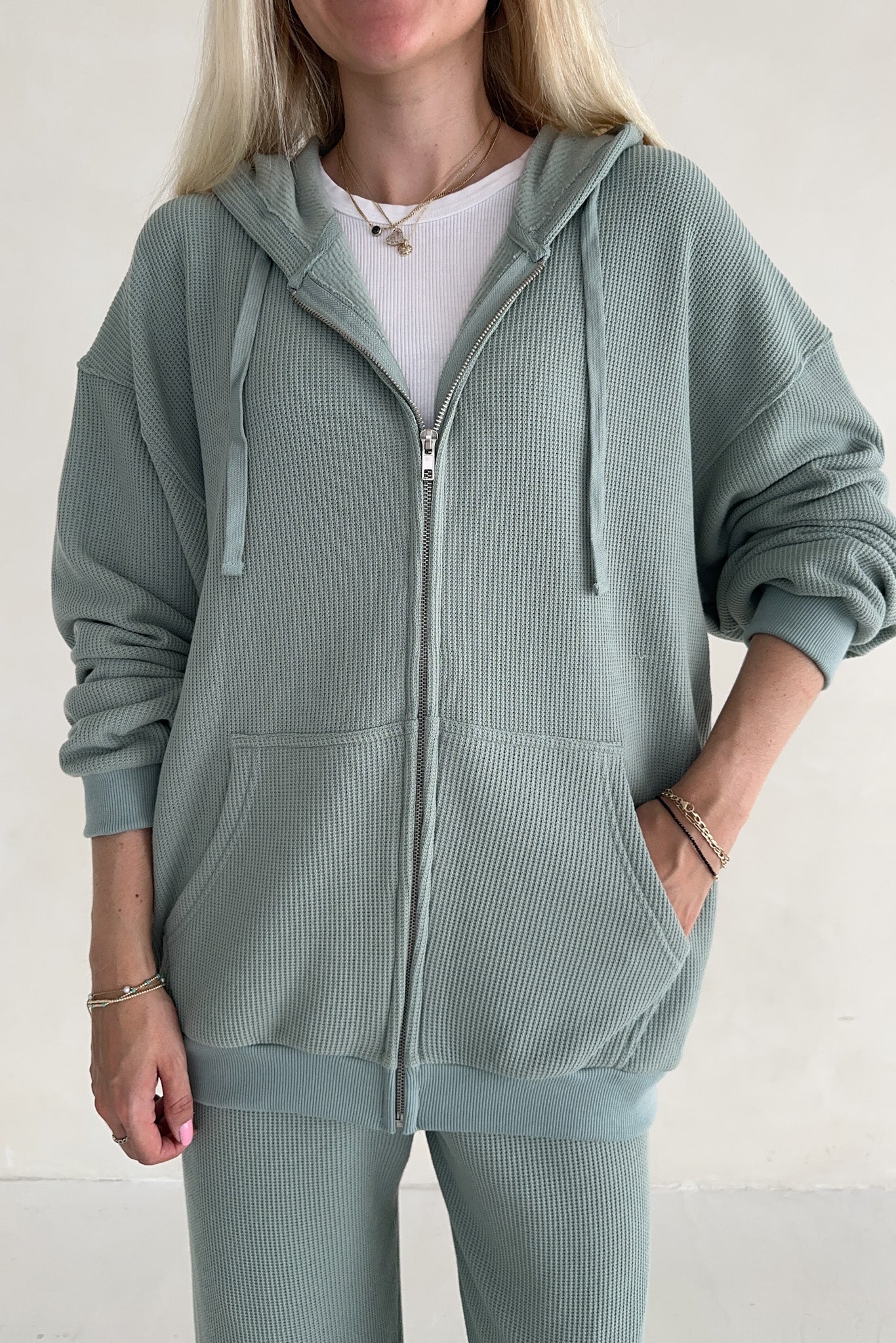 Sundays Waffle Knit Hoodie in Pistachio - Image 5