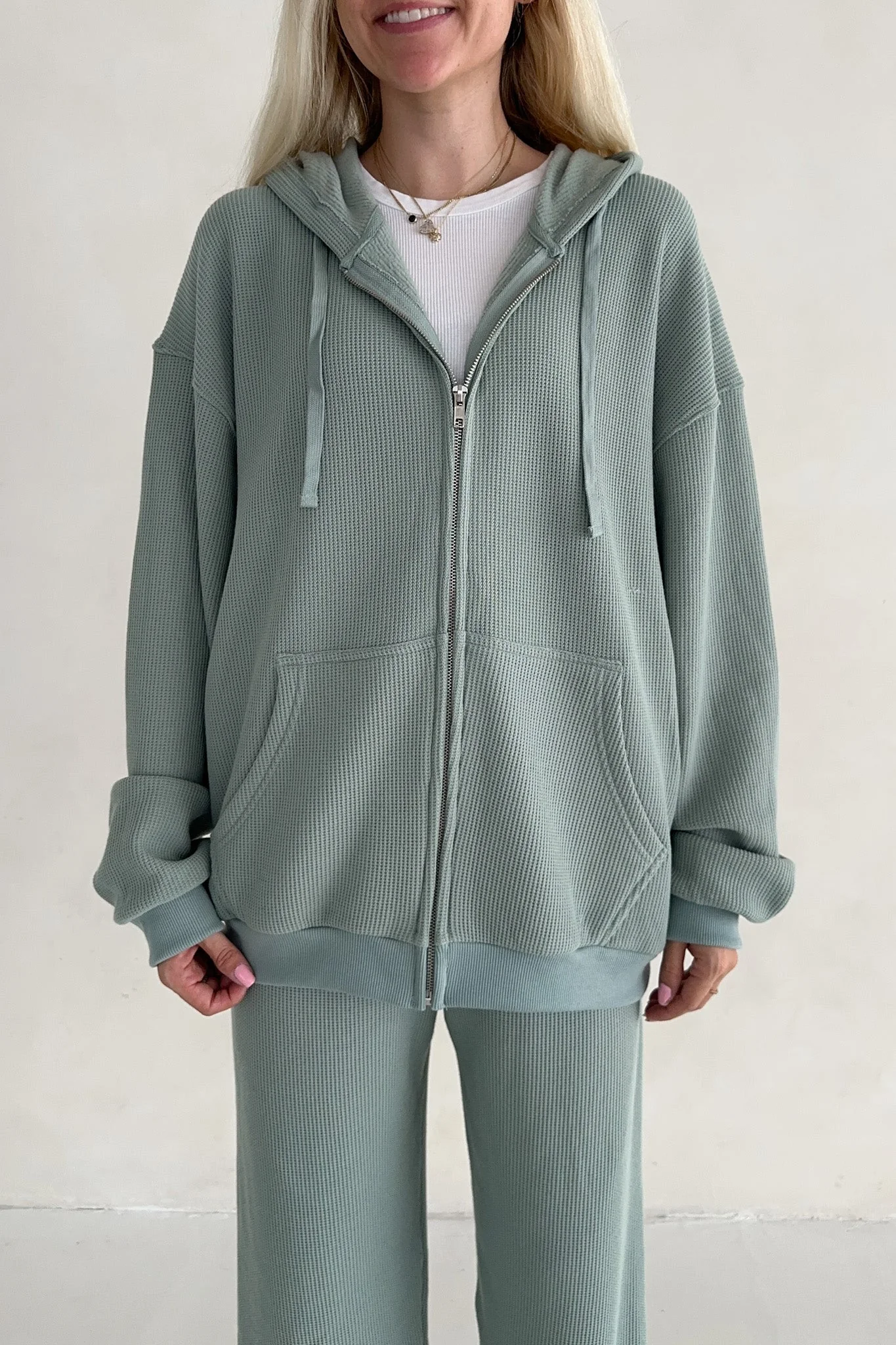 Sundays Waffle Knit Hoodie in Pistachio - Image 6