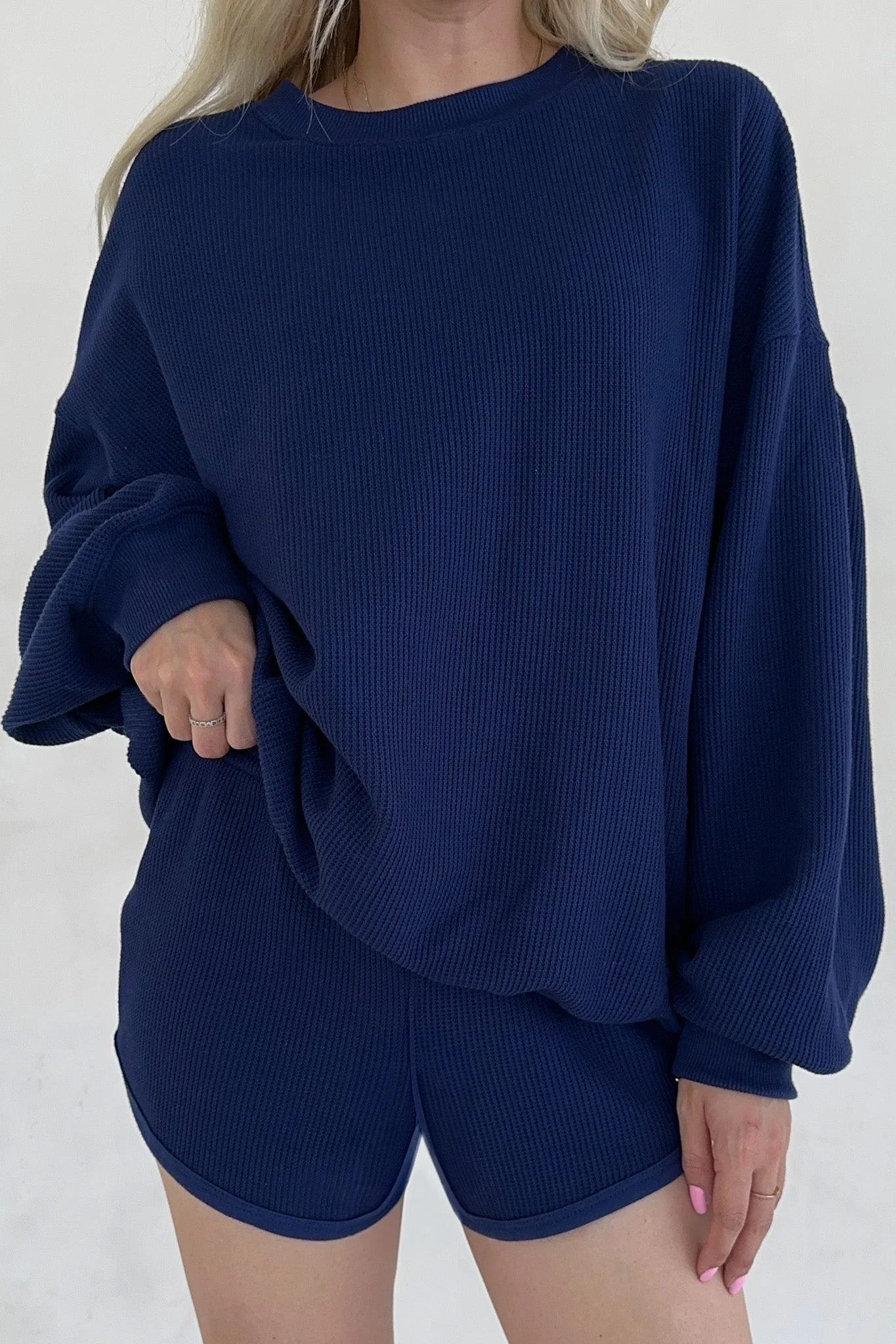 Sundays Waffle Knit Shorts in Blueberry Latte - Image 3