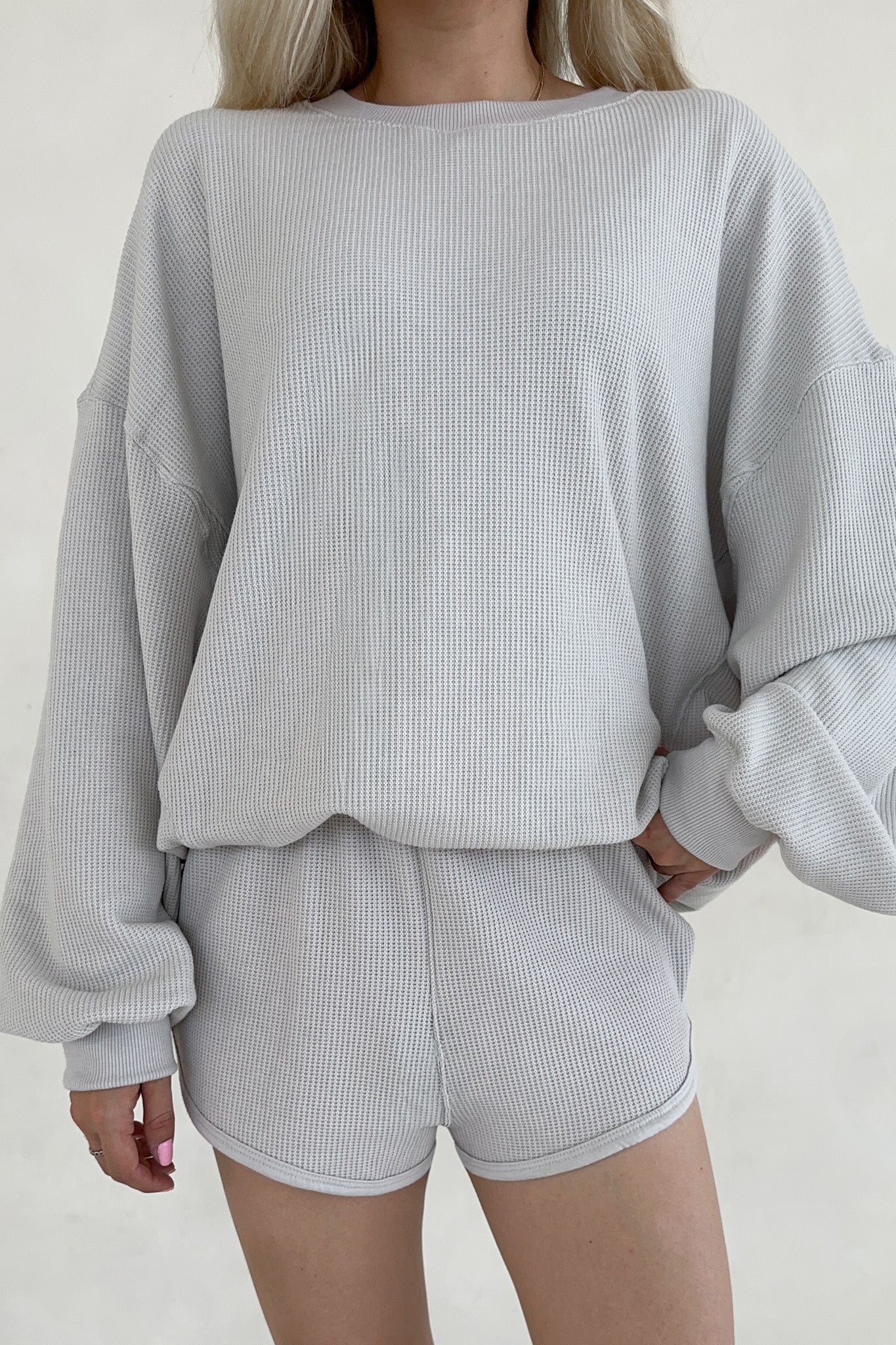 Sundays Waffle Knit Shorts in Dove Grey - Image 3
