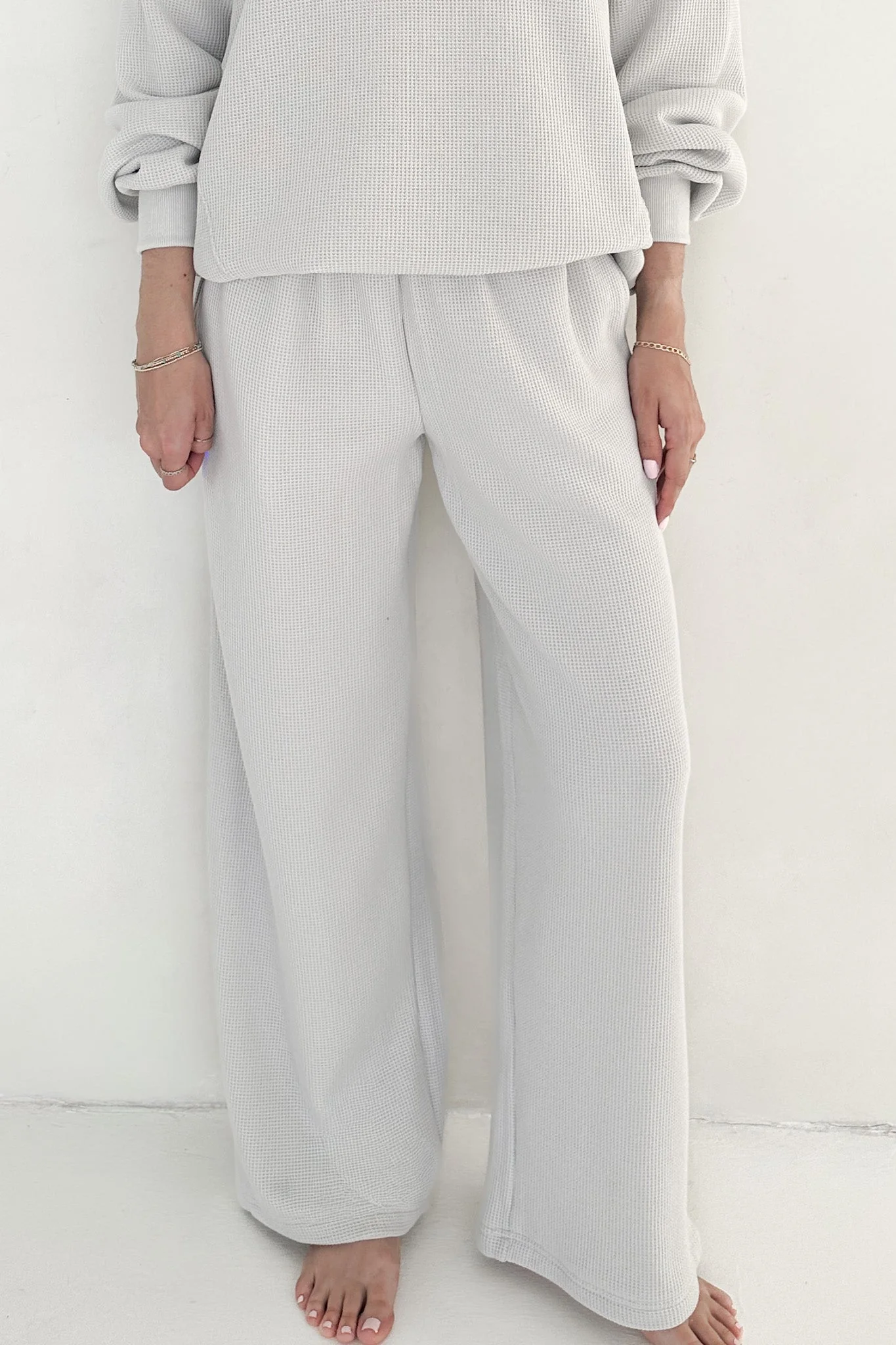 Sundays Waffle Knit Straight Leg Pants in Dove Grey