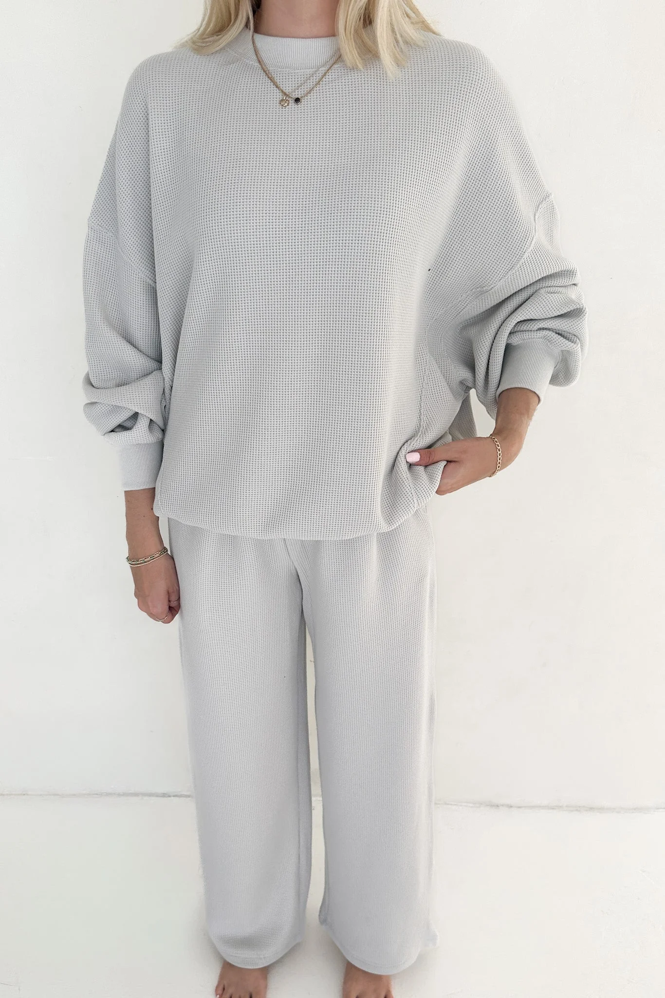 Sundays Waffle Knit Straight Leg Pants in Dove Grey - Image 2