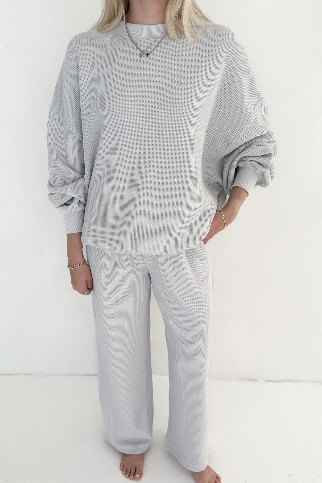 Sundays Waffle Knit Straight Leg Pants in Dove Grey - Image 4