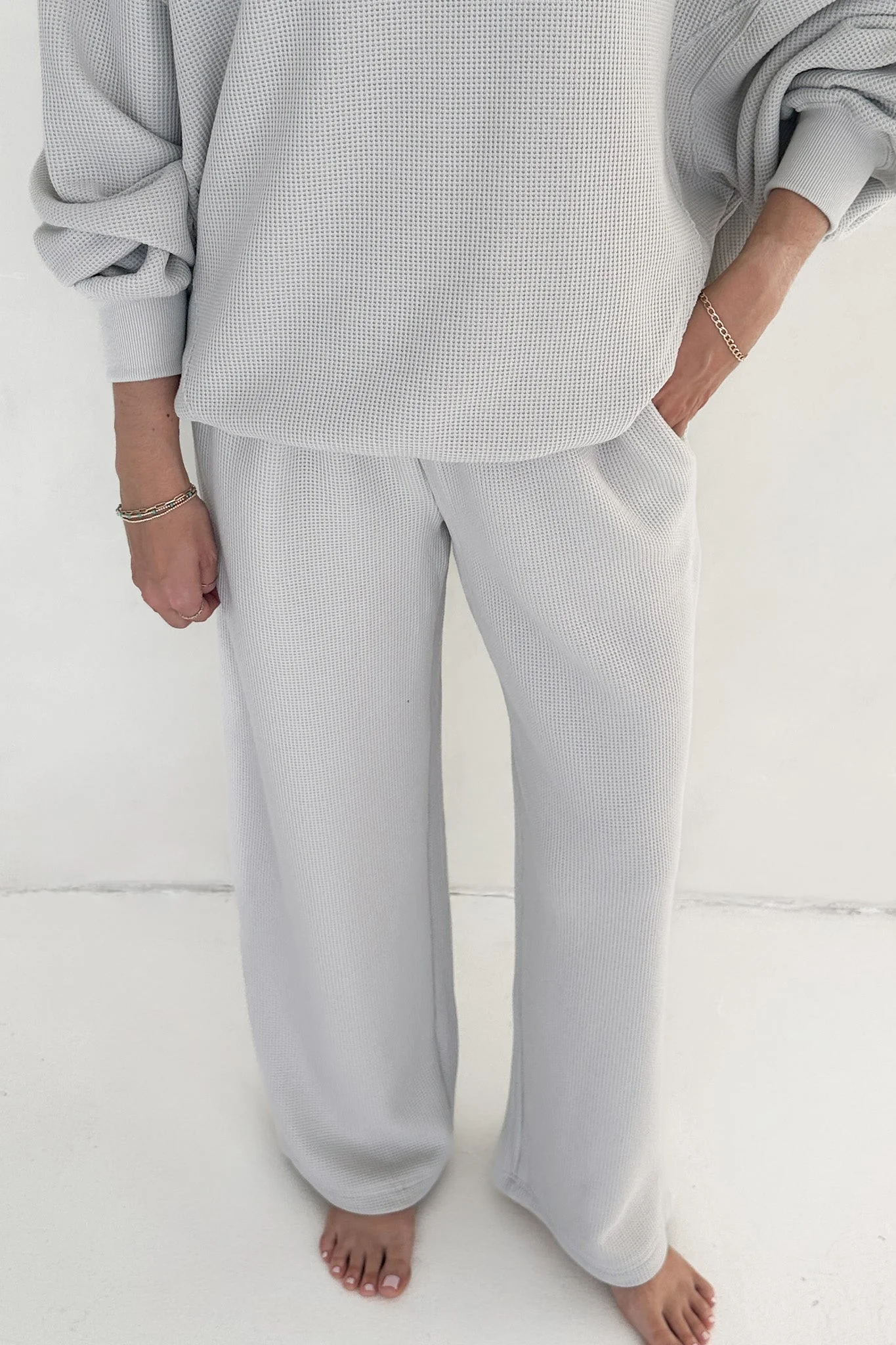 Sundays Waffle Knit Straight Leg Pants in Dove Grey - Image 5
