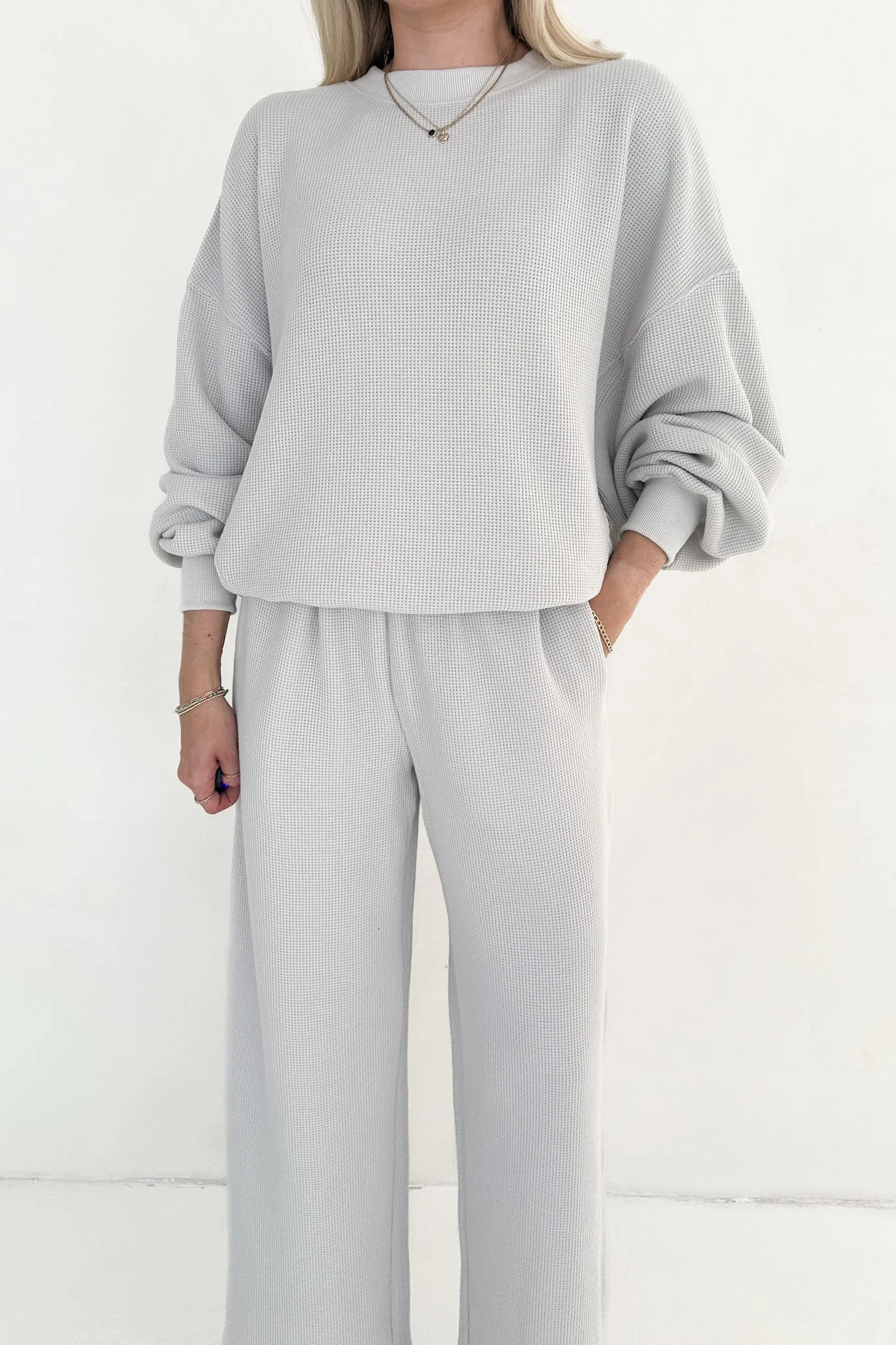 Sundays Waffle Knit Straight Leg Pants in Dove Grey - Image 6