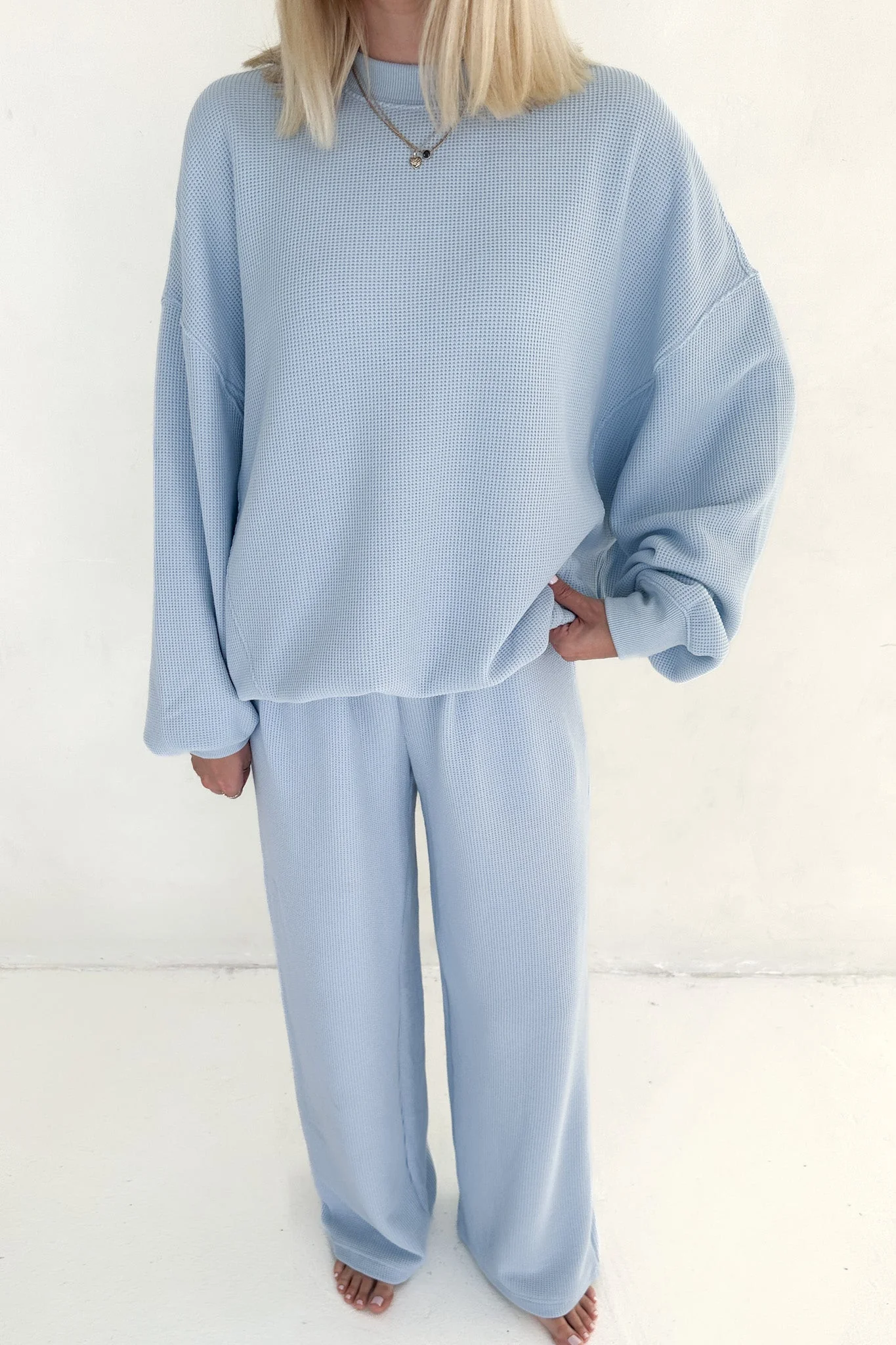 Sundays Waffle Knit Straight Leg Pants in Powder Blue - Image 5