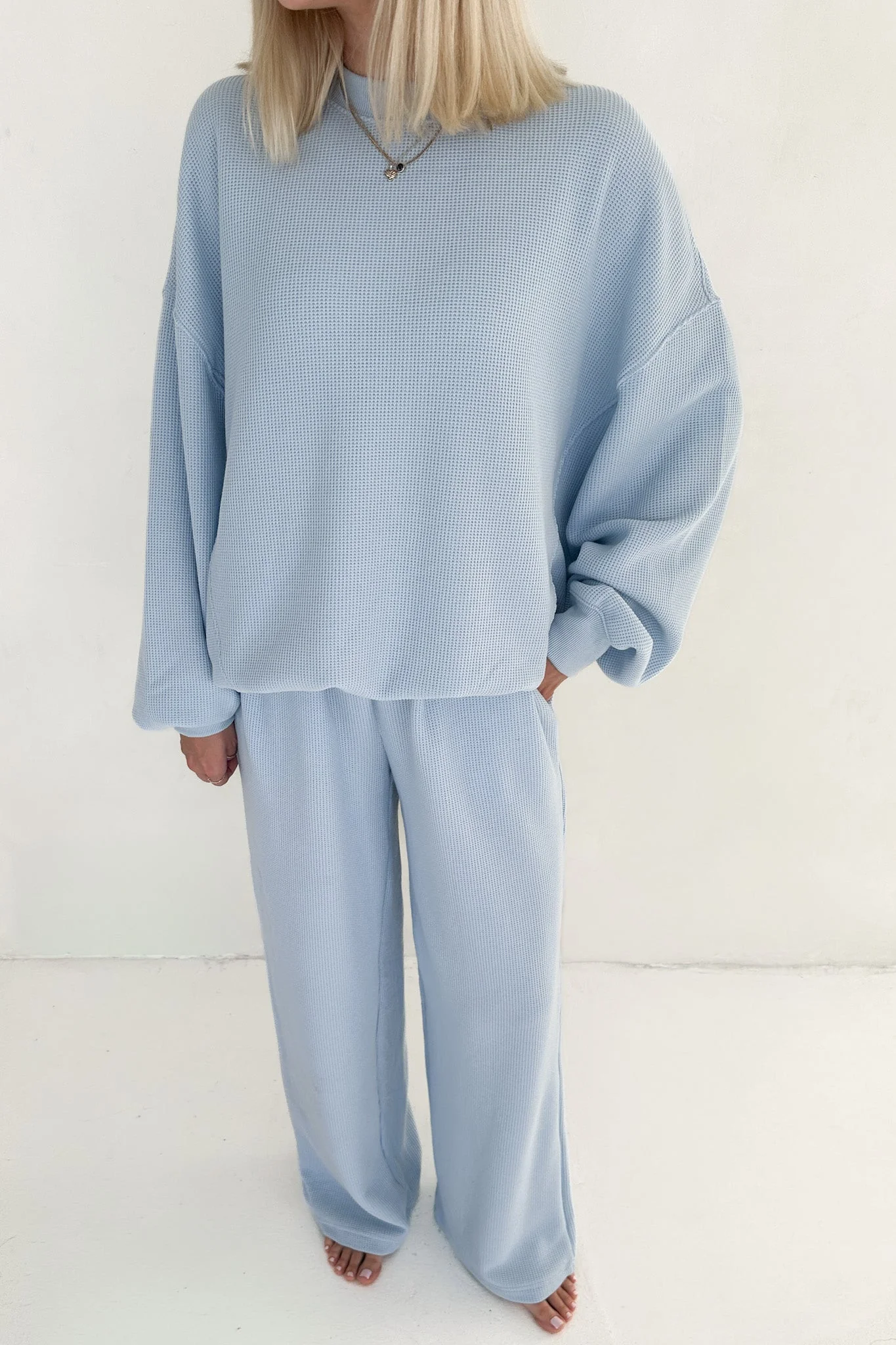 Sundays Waffle Knit Straight Leg Pants in Powder Blue - Image 6