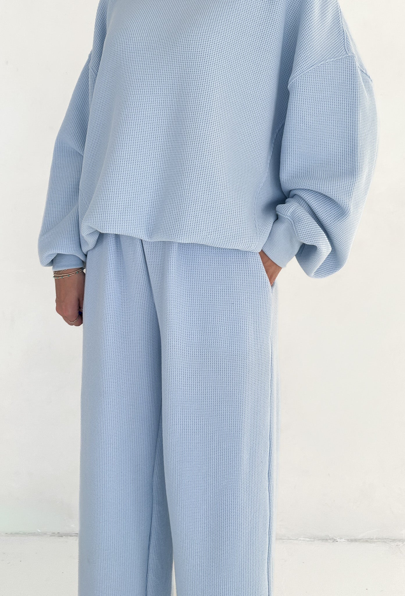 Sundays Waffle Knit Straight Leg Pants in Powder Blue - Image 7