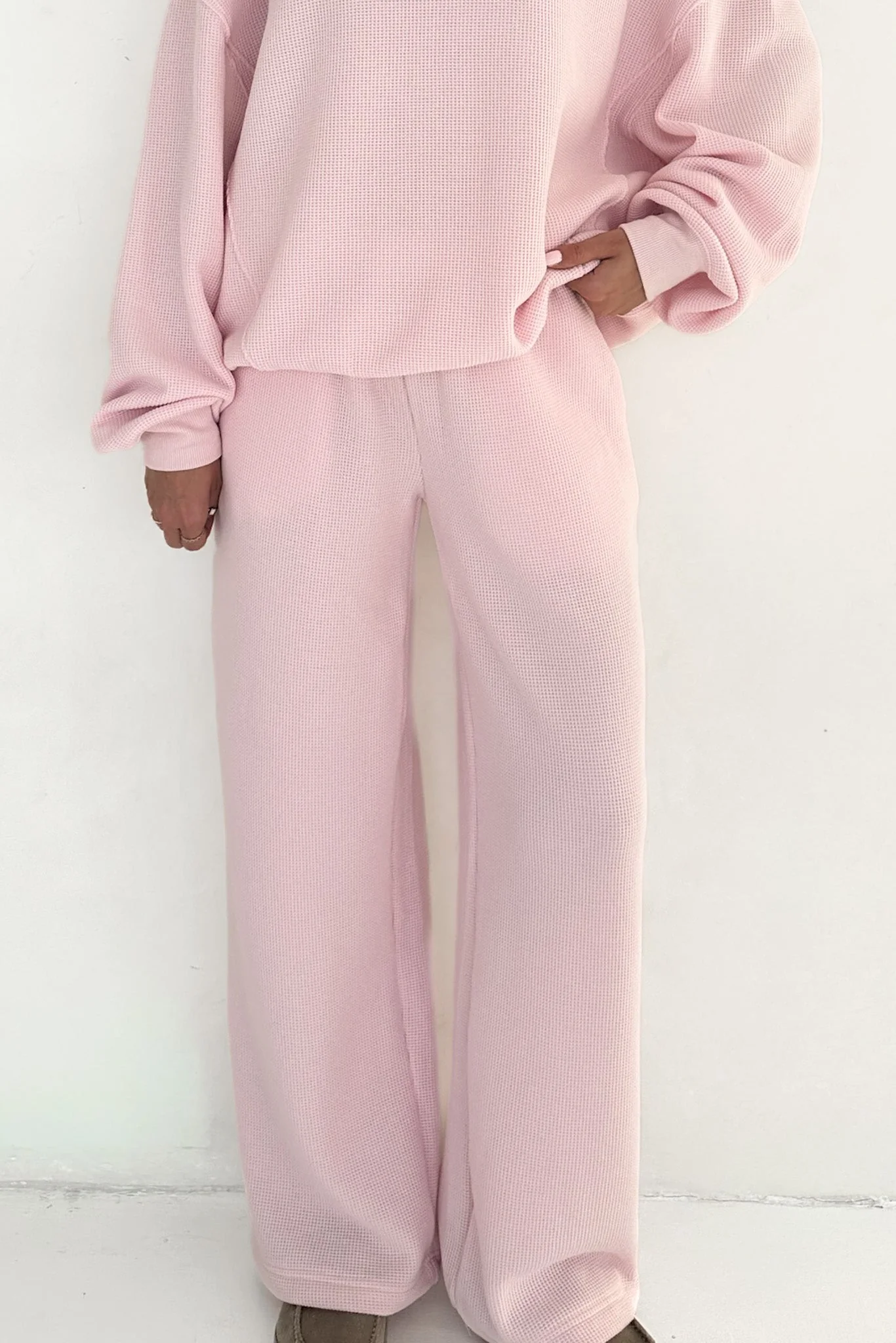 Sundays Waffle Knit Straight Leg Pants in Sweet Pink
