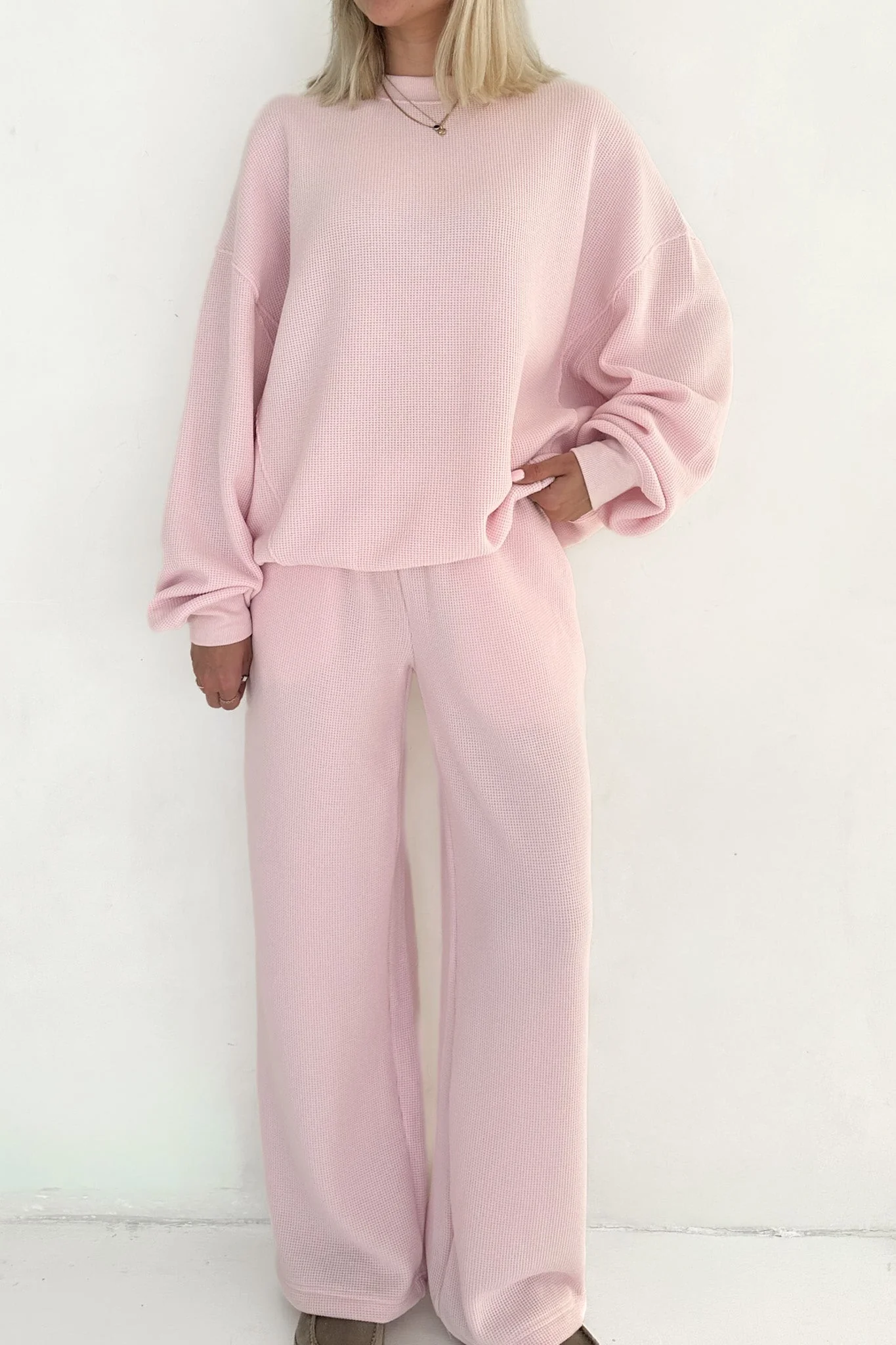 Sundays Waffle Knit Straight Leg Pants in Sweet Pink - Image 3