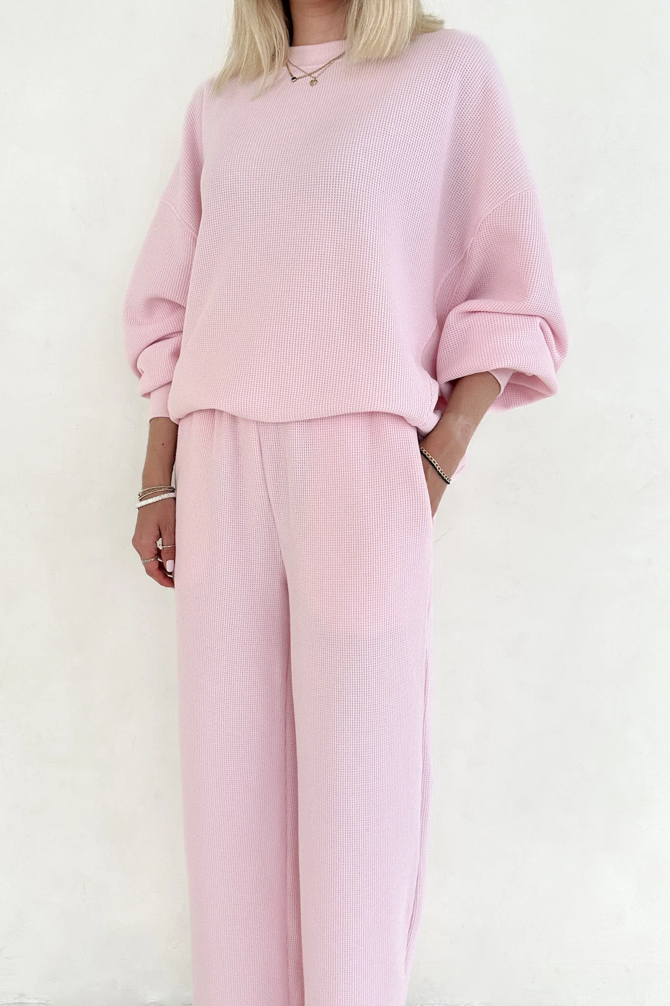 Sundays Waffle Knit Straight Leg Pants in Sweet Pink - Image 4