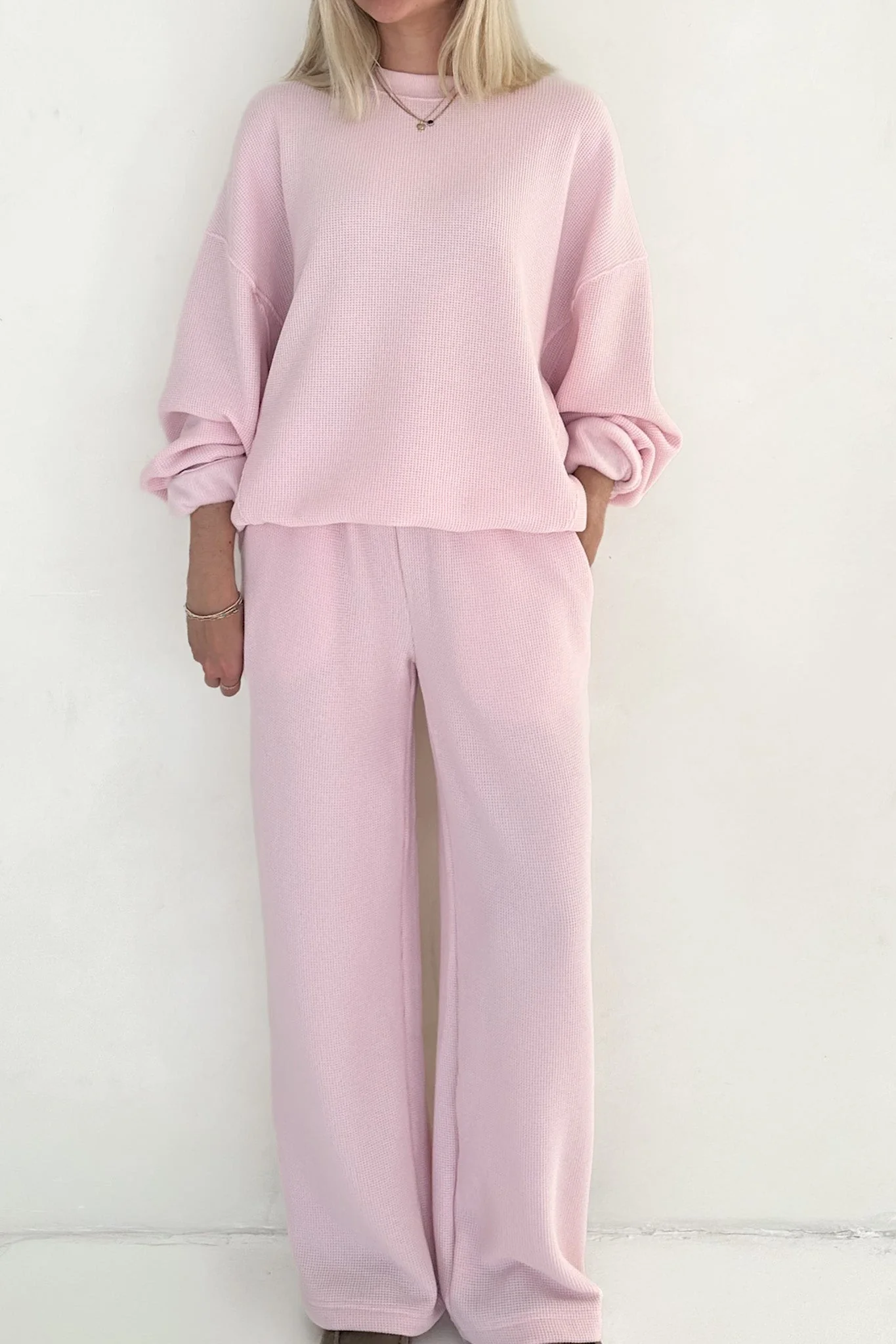 Sundays Waffle Knit Straight Leg Pants in Sweet Pink - Image 5