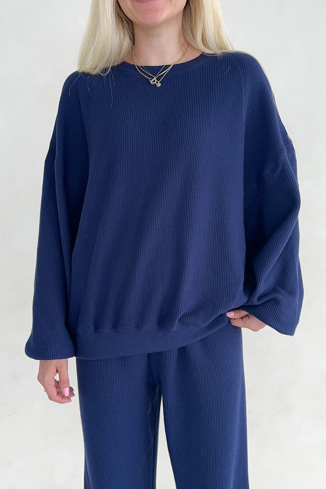 Sundays Waffle Knit Sweatshirt in Blueberry Latte