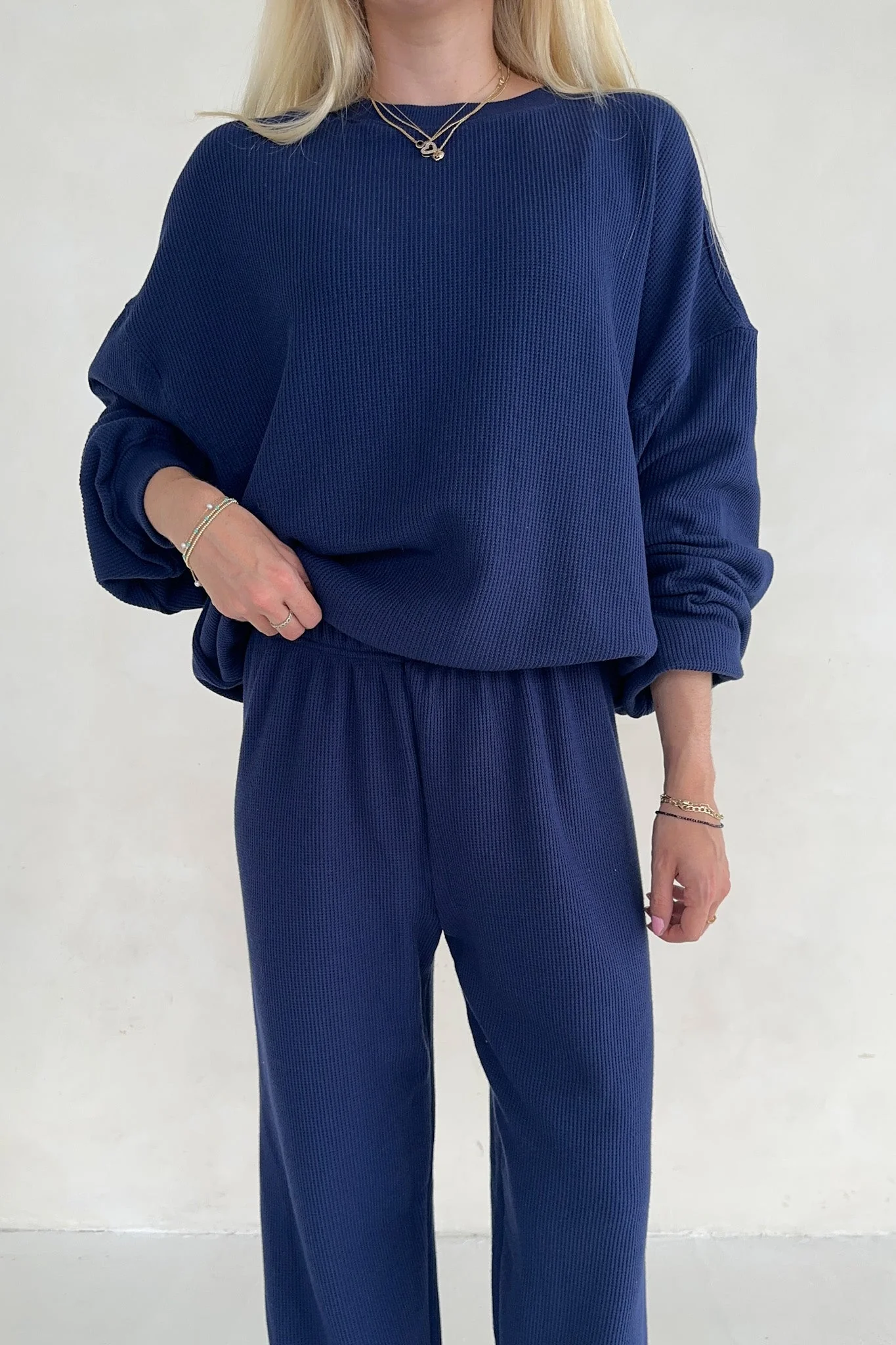 Sundays Waffle Knit Sweatshirt in Blueberry Latte - Image 2