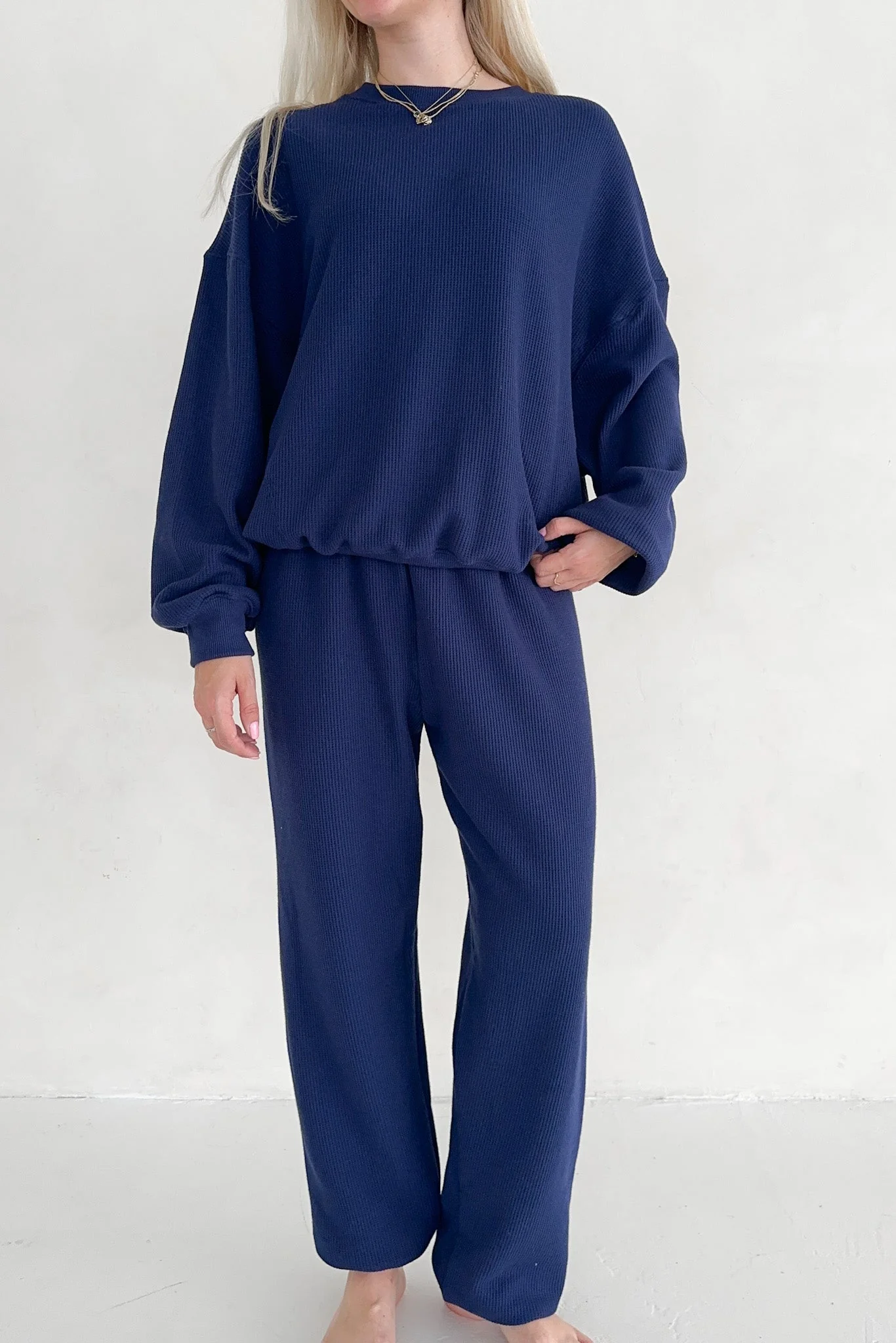 Sundays Waffle Knit Sweatshirt in Blueberry Latte - Image 3