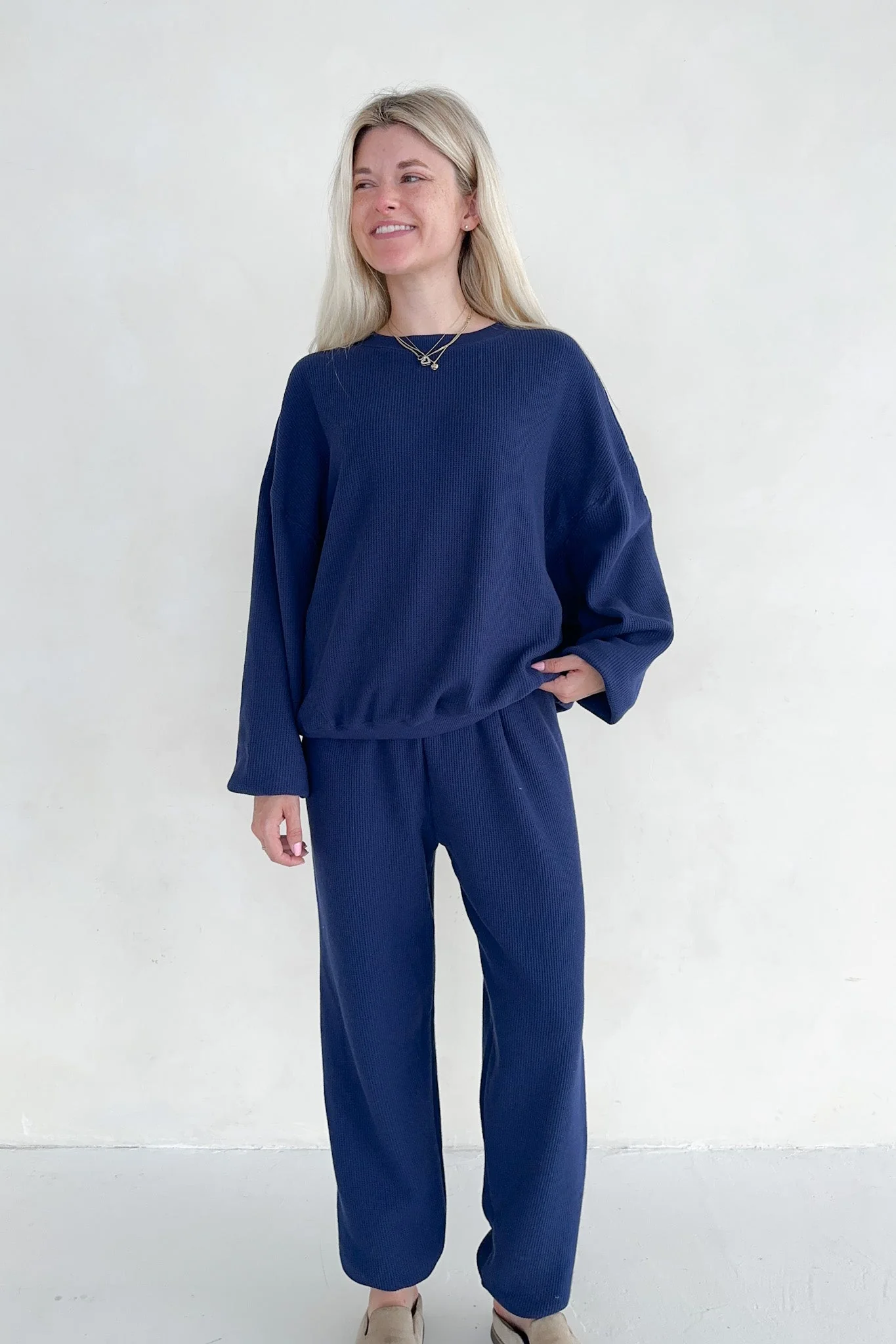 Sundays Waffle Knit Sweatshirt in Blueberry Latte - Image 7