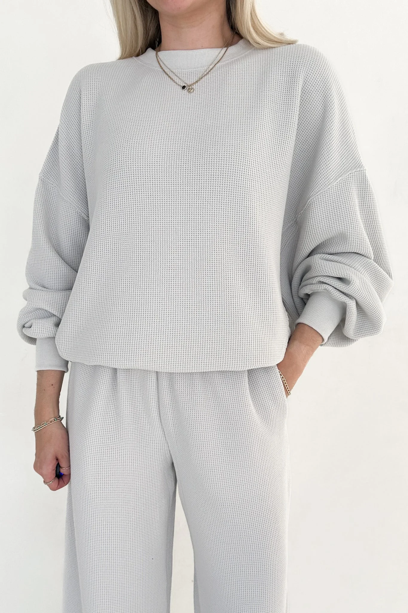 Sundays Waffle Knit Sweatshirt in Dove Grey