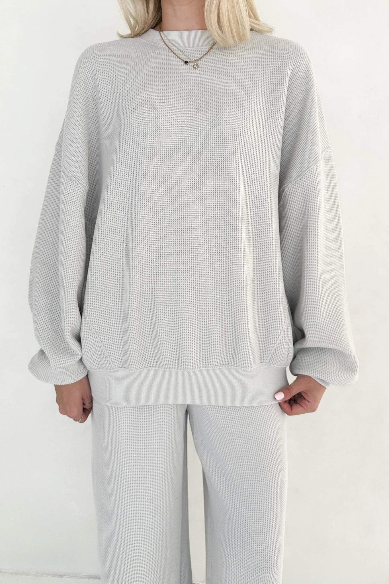Sundays Waffle Knit Sweatshirt in Dove Grey - Image 5