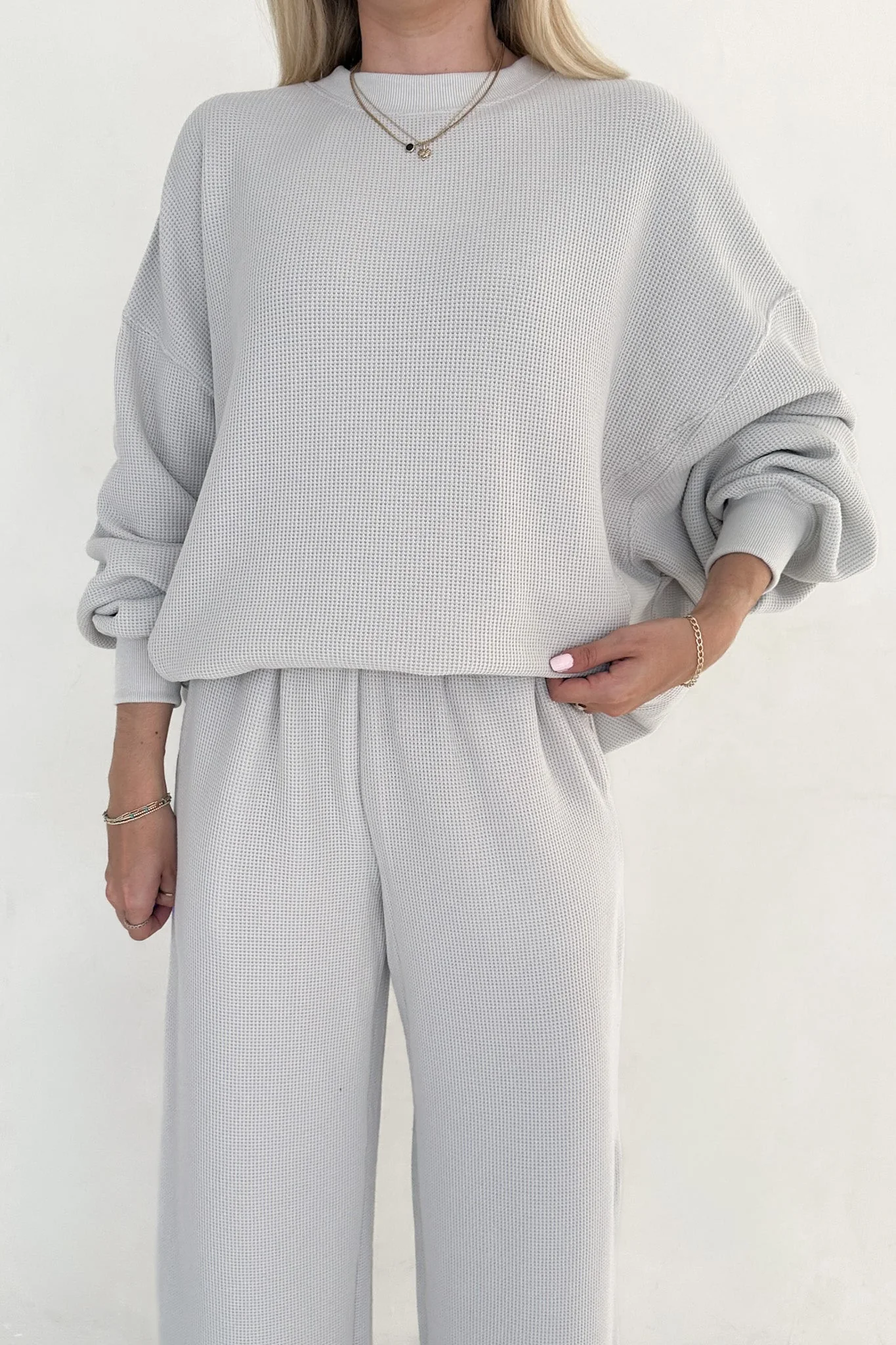 Sundays Waffle Knit Sweatshirt in Dove Grey - Image 7