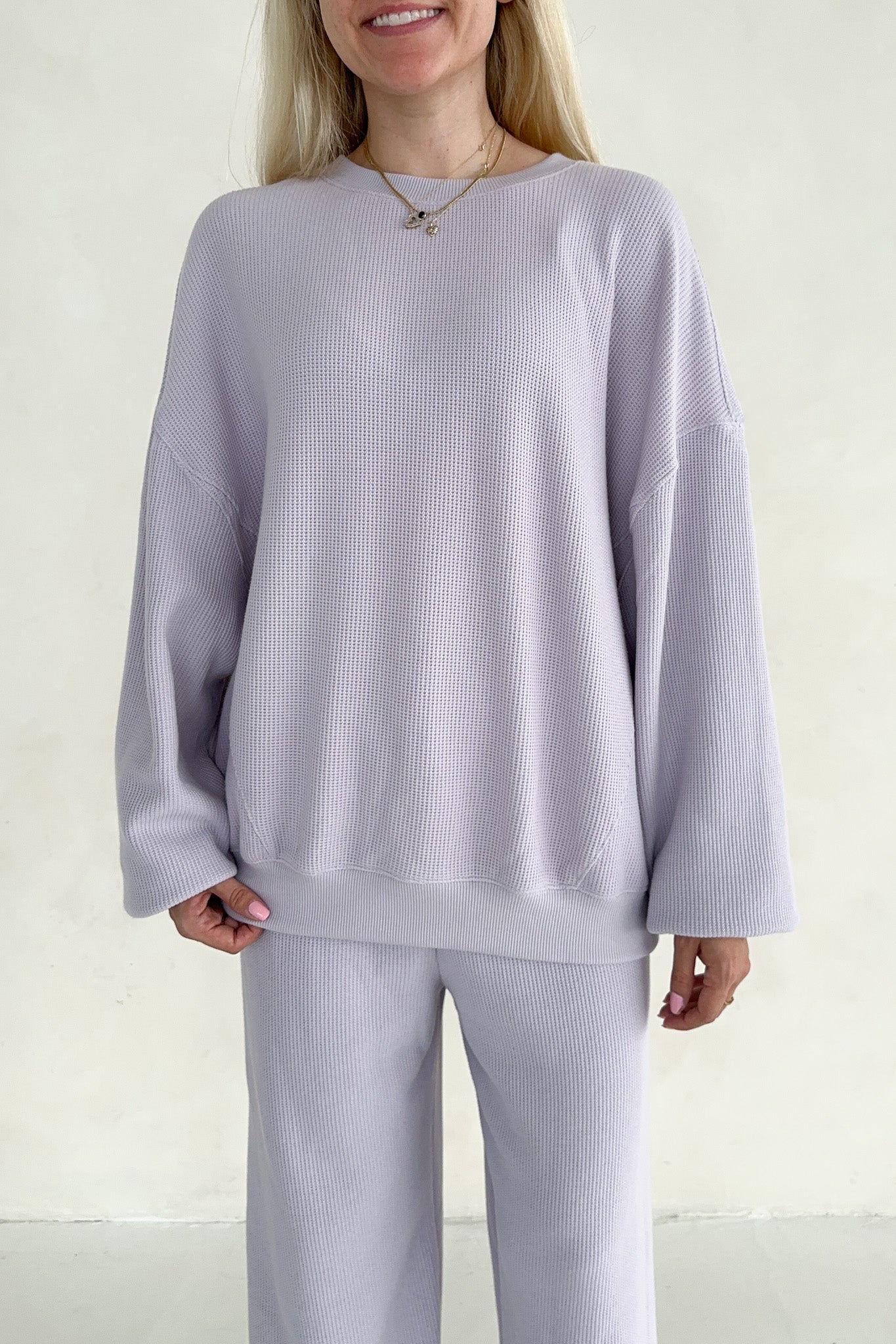 Sundays Waffle Knit Sweatshirt in Lavender Swirl