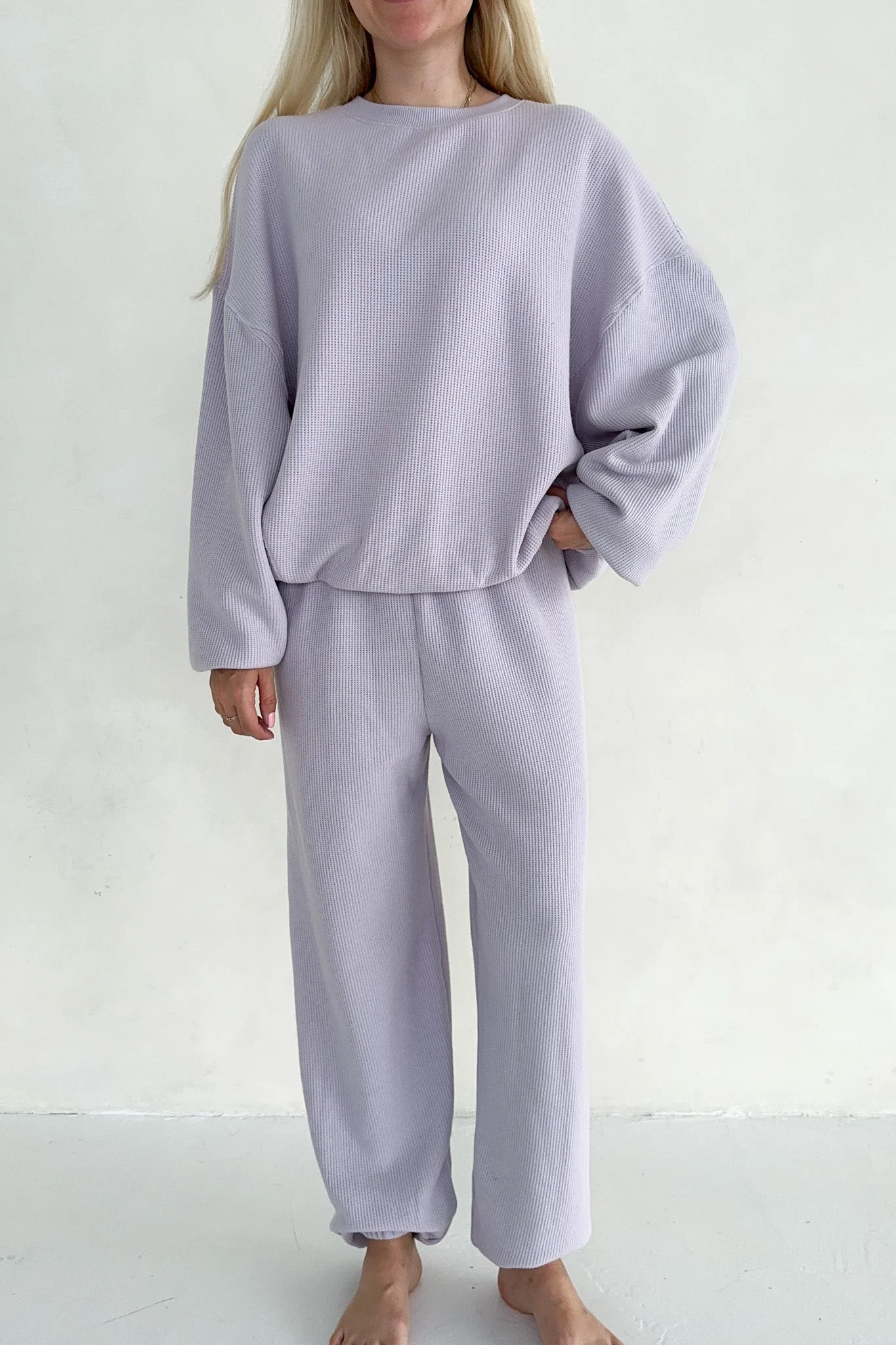Sundays Waffle Knit Sweatshirt in Lavender Swirl - Image 2