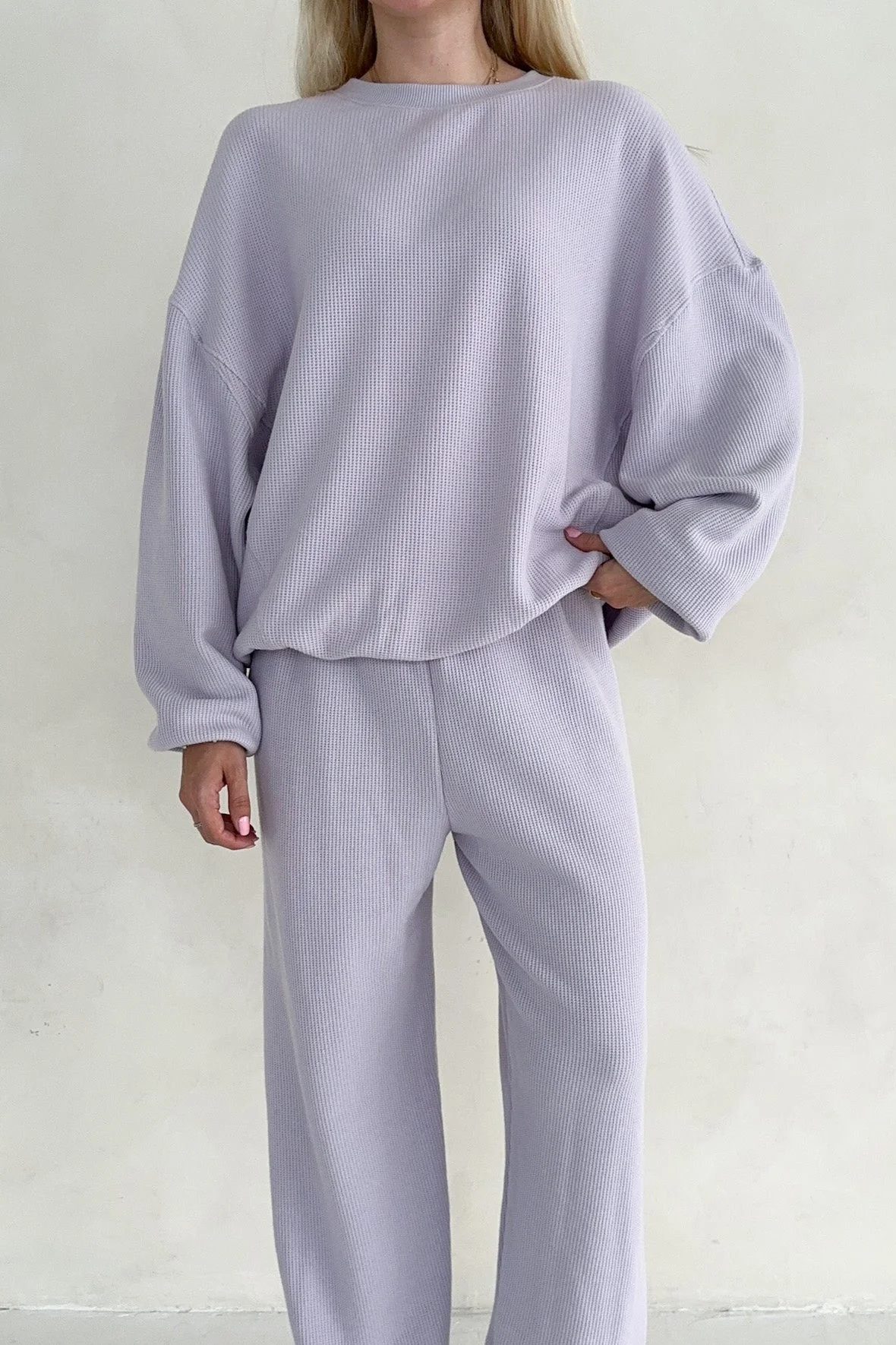 Sundays Waffle Knit Sweatshirt in Lavender Swirl - Image 3