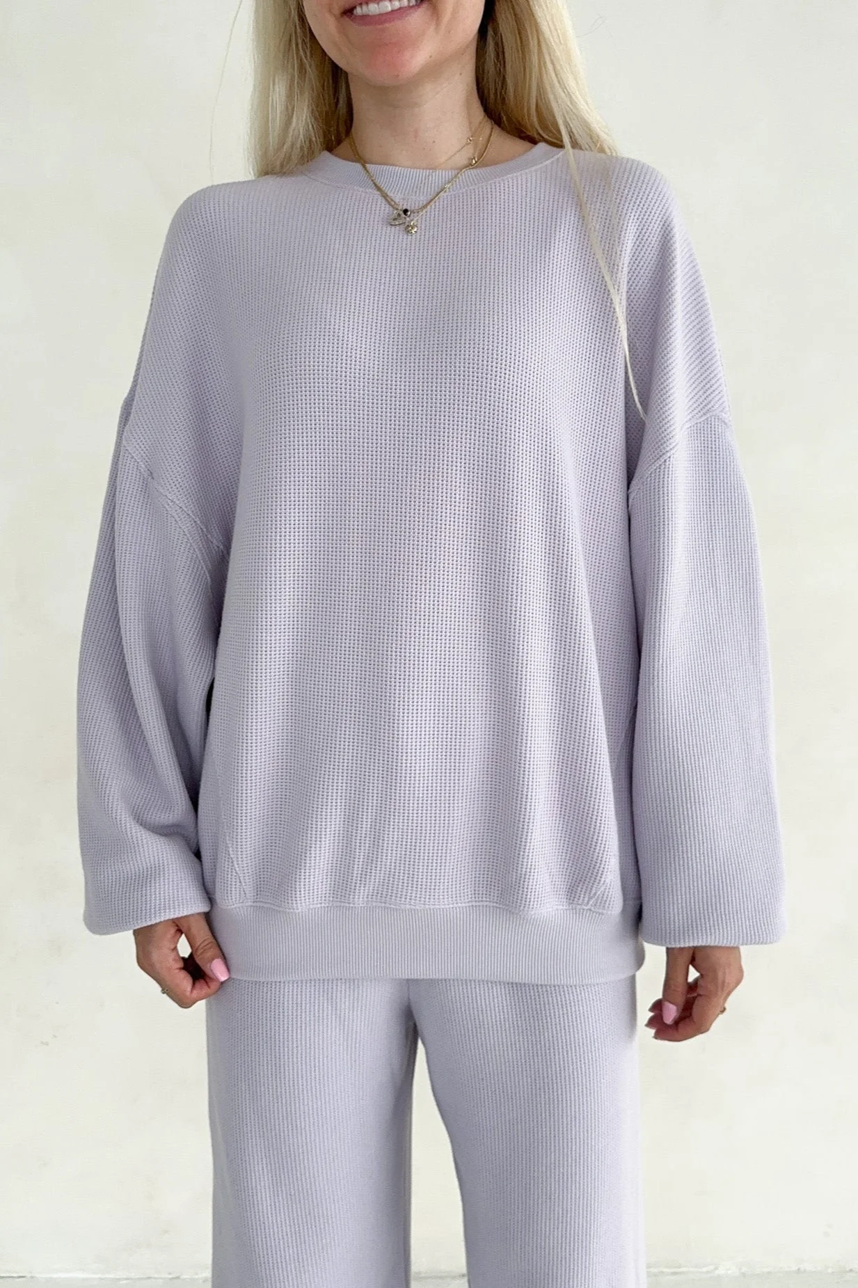 Sundays Waffle Knit Sweatshirt in Lavender Swirl - Image 4