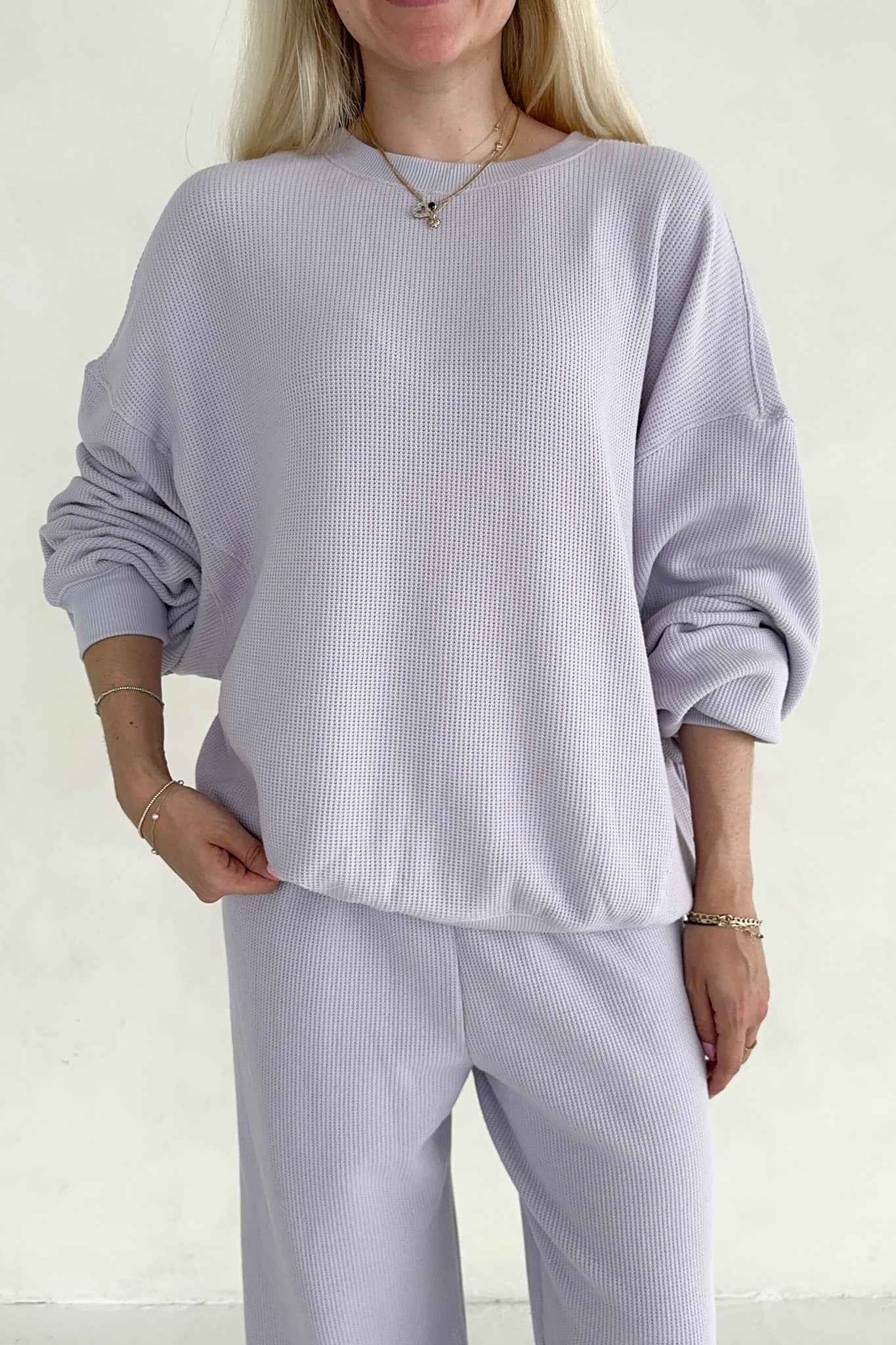 Sundays Waffle Knit Sweatshirt in Lavender Swirl - Image 5