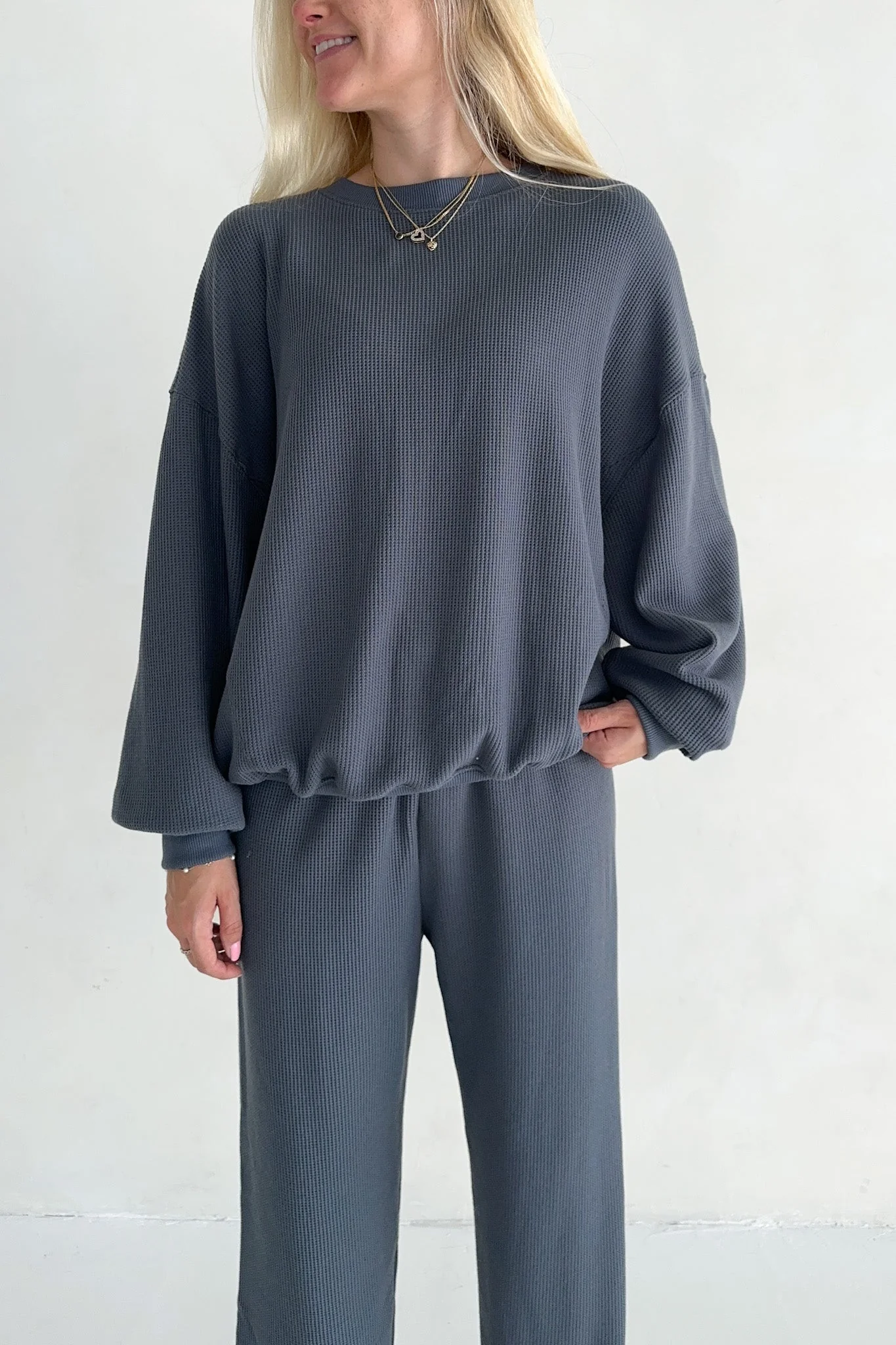 Sundays Waffle Knit Sweatshirt in London Fog
