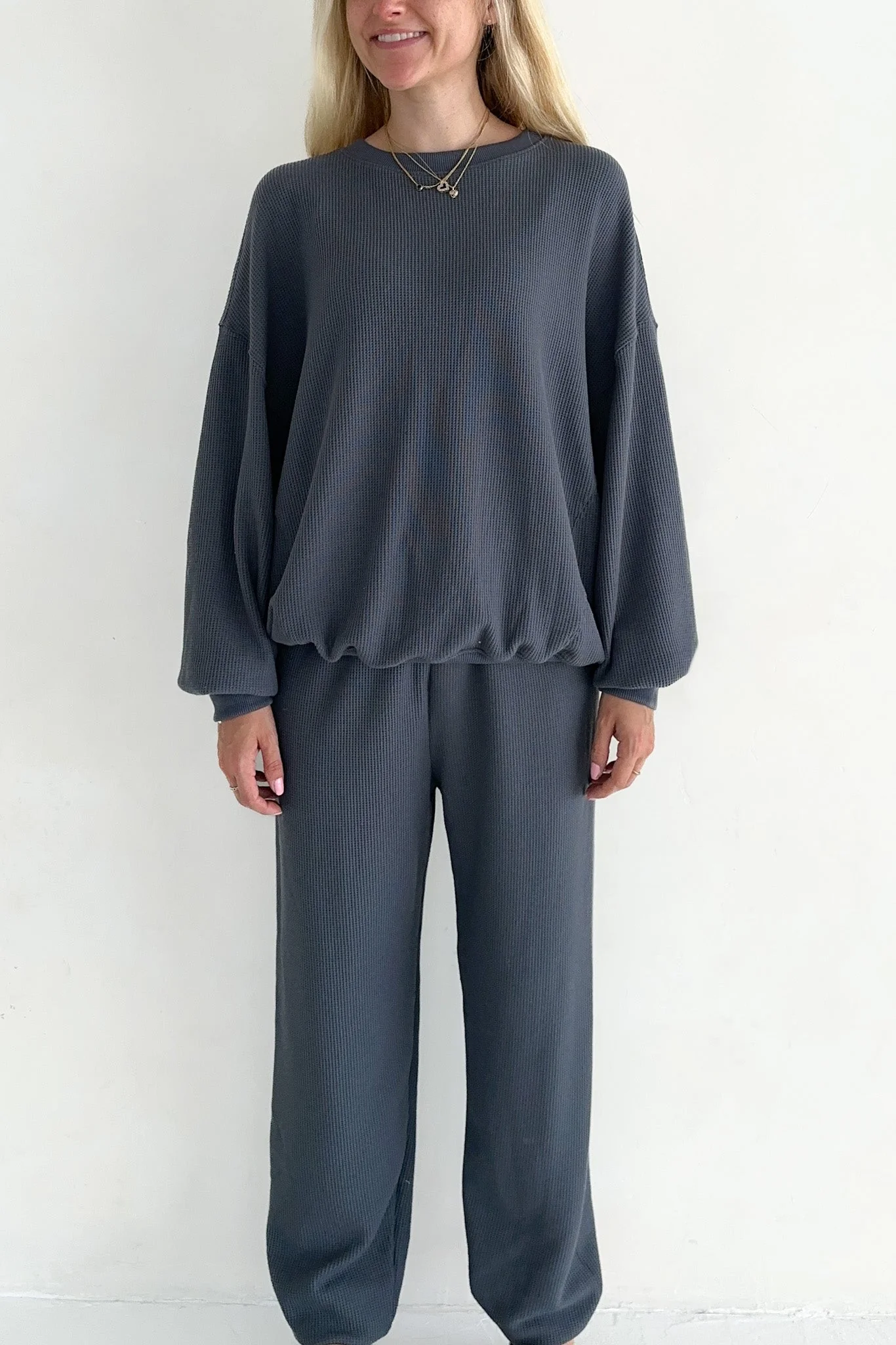 Sundays Waffle Knit Sweatshirt in London Fog - Image 3