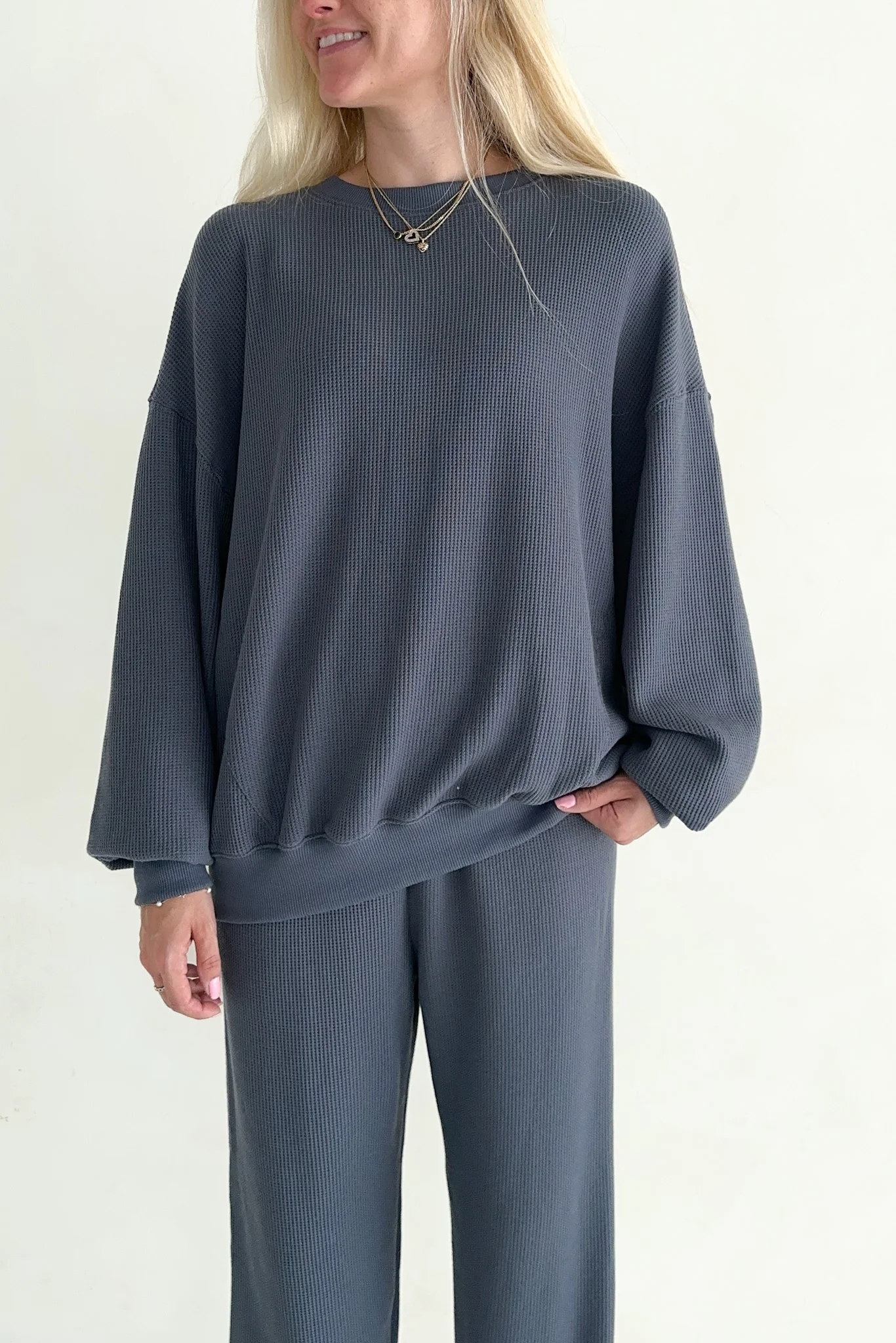 Sundays Waffle Knit Sweatshirt in London Fog - Image 4