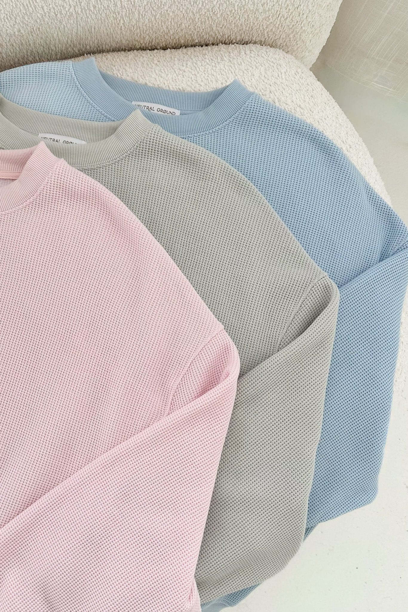Sundays Waffle Knit Sweatshirt in Powder Blue - Image 3