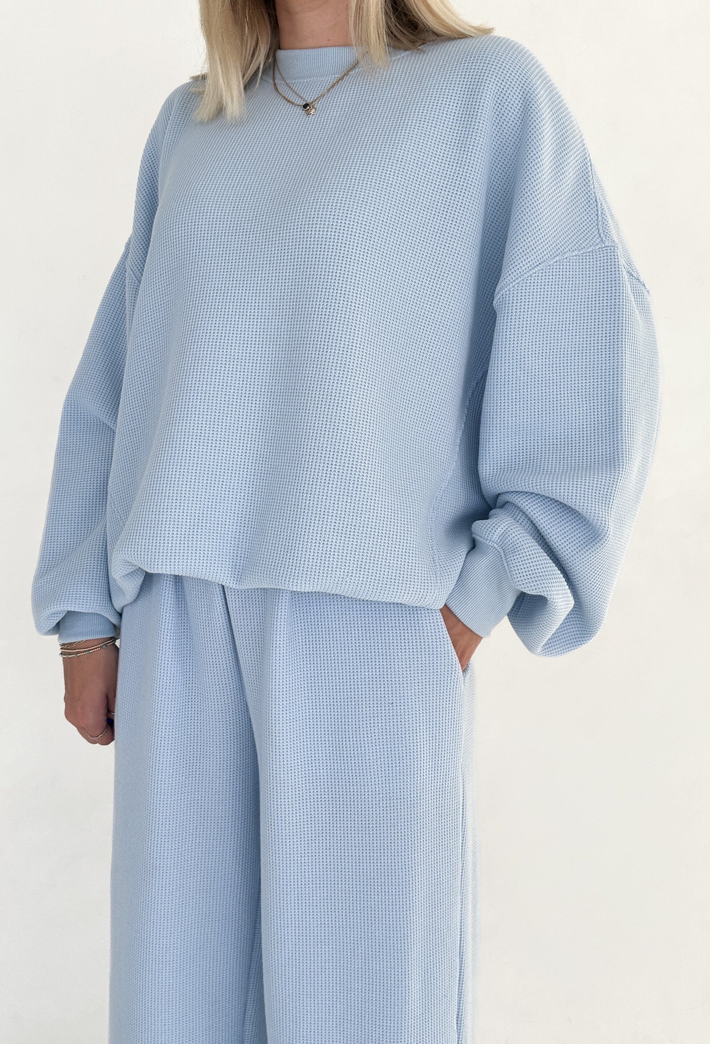 Sundays Waffle Knit Sweatshirt in Powder Blue - Image 6