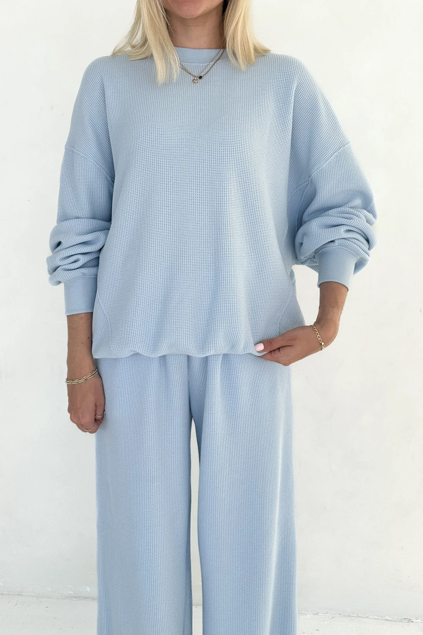 Sundays Waffle Knit Sweatshirt in Powder Blue - Image 7
