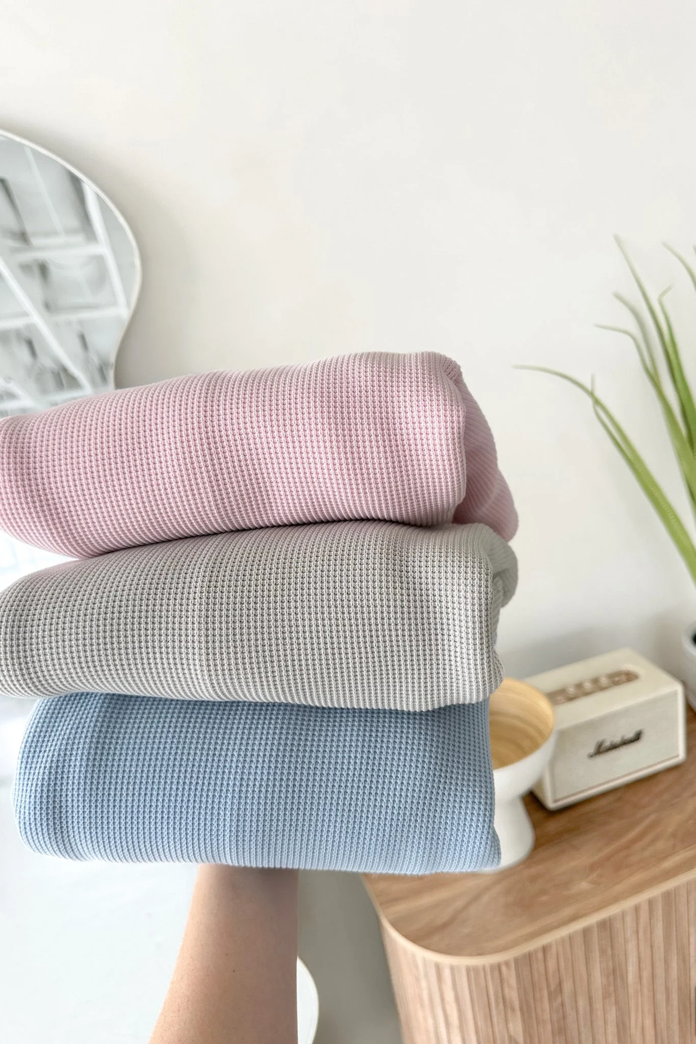 Sundays Waffle Knit Sweatshirt in Powder Blue - Image 8