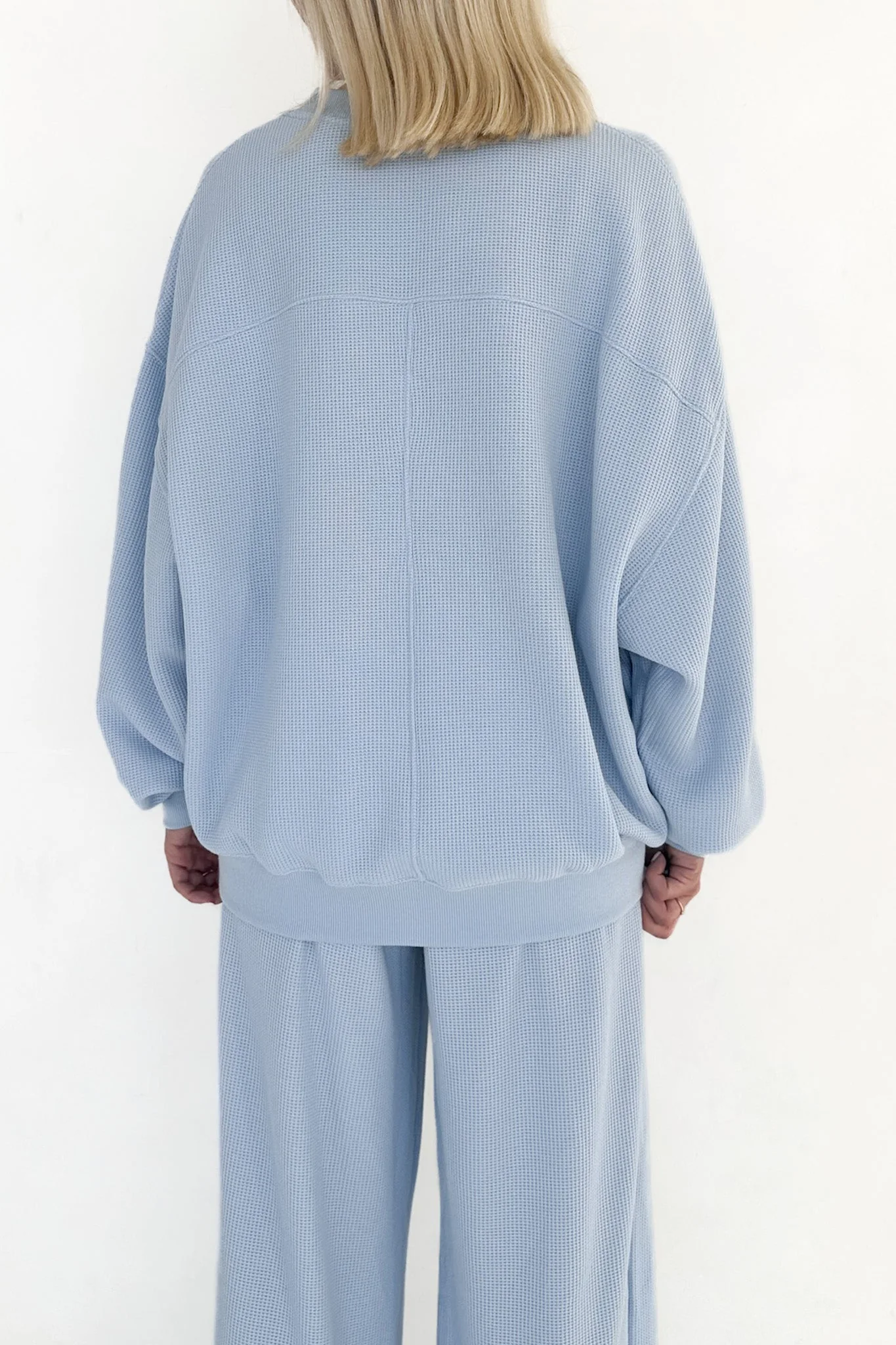 Sundays Waffle Knit Sweatshirt in Powder Blue - Image 9