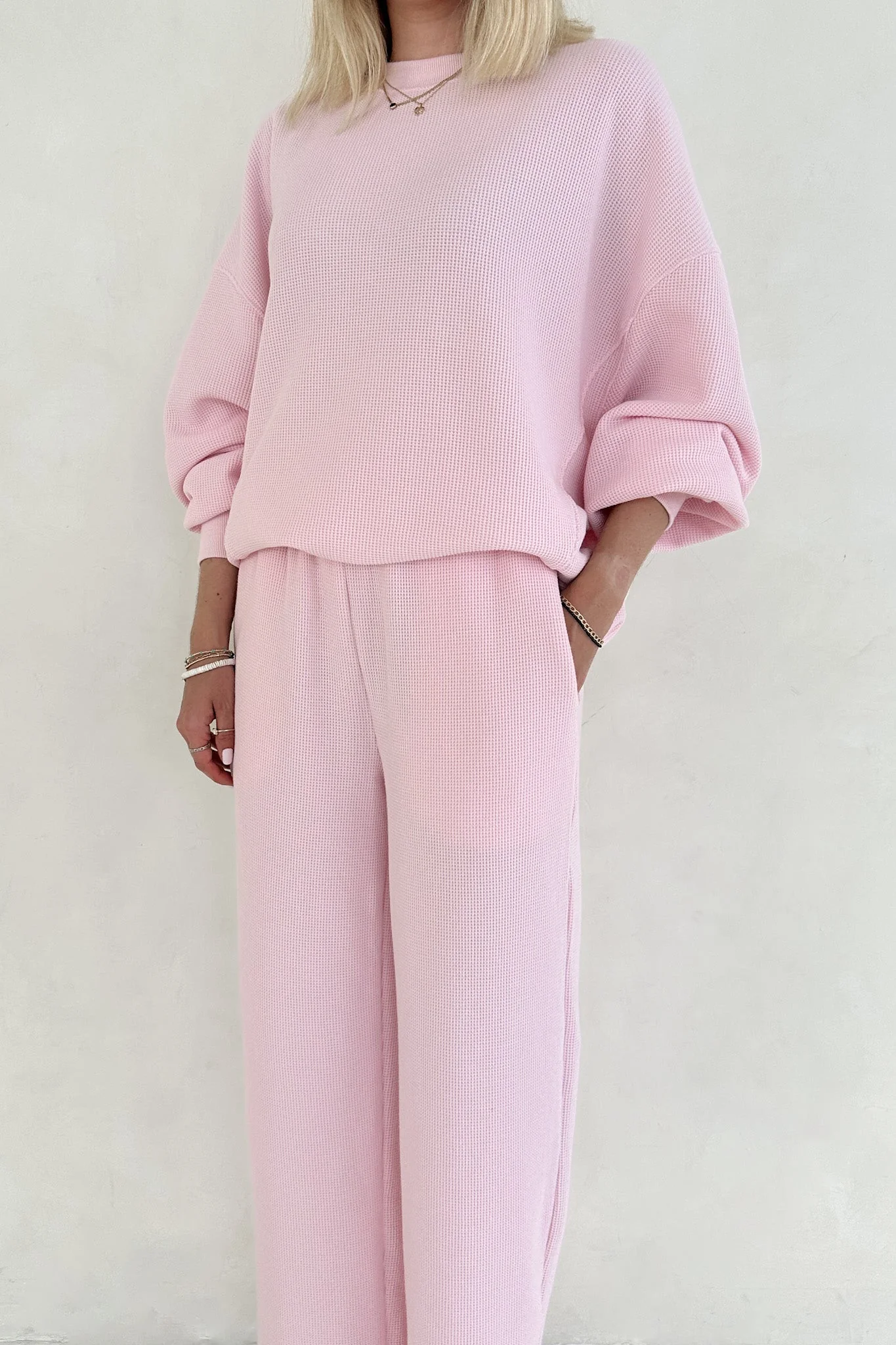 Sundays Waffle Knit Sweatshirt in Sweet Pink - Image 3
