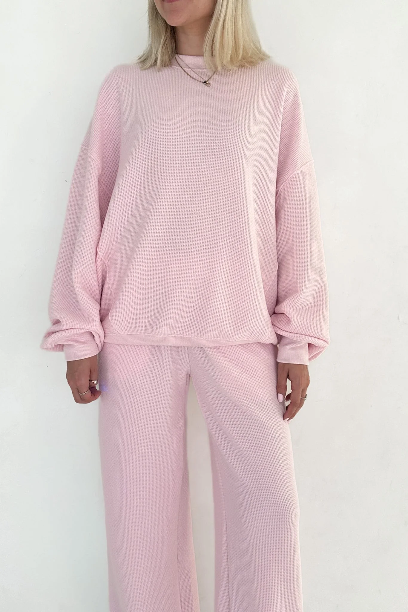 Sundays Waffle Knit Sweatshirt in Sweet Pink - Image 6