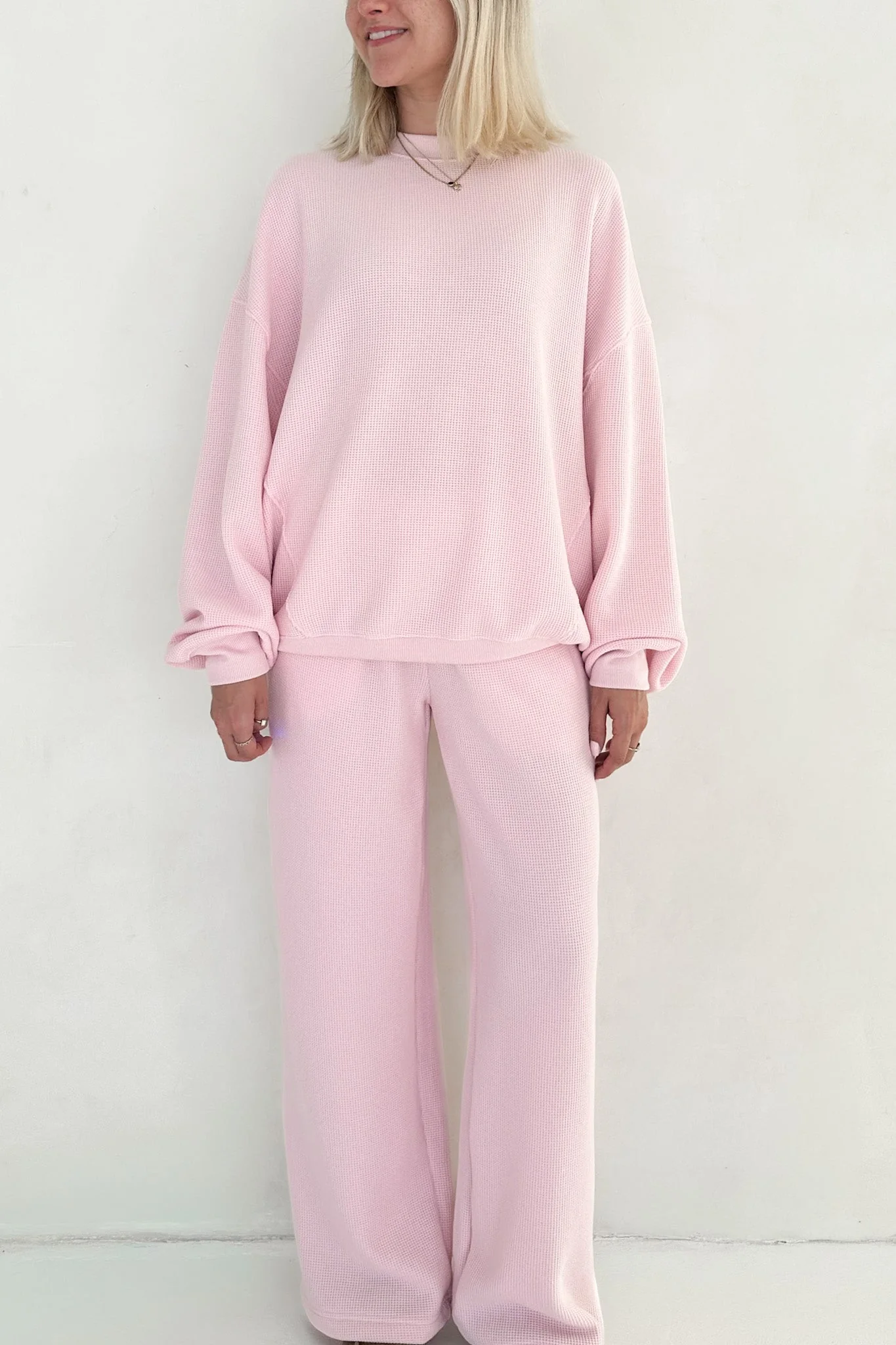 Sundays Waffle Knit Sweatshirt in Sweet Pink - Image 7