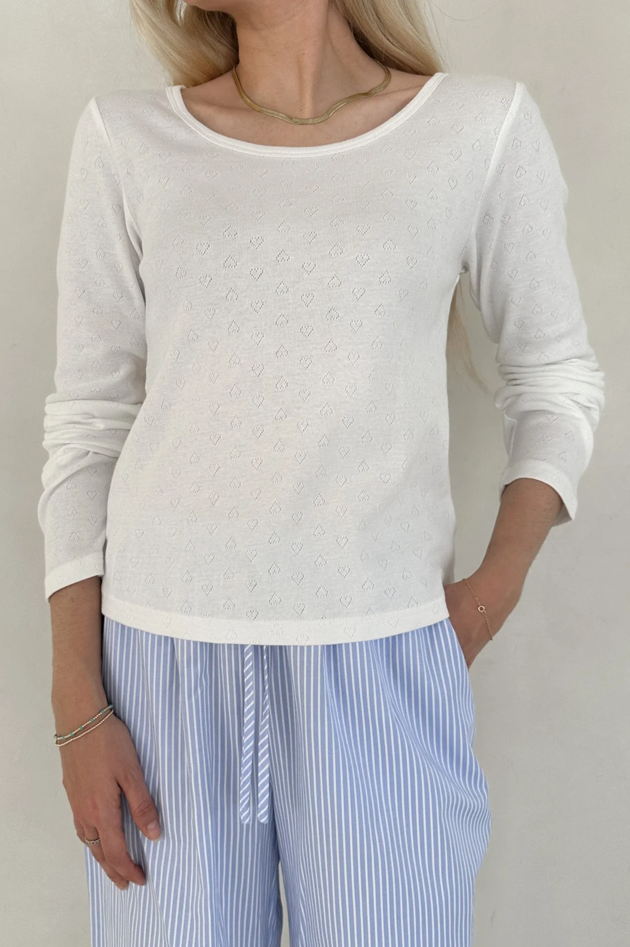 Sweet Pea Heart Pointelle Cotton Top